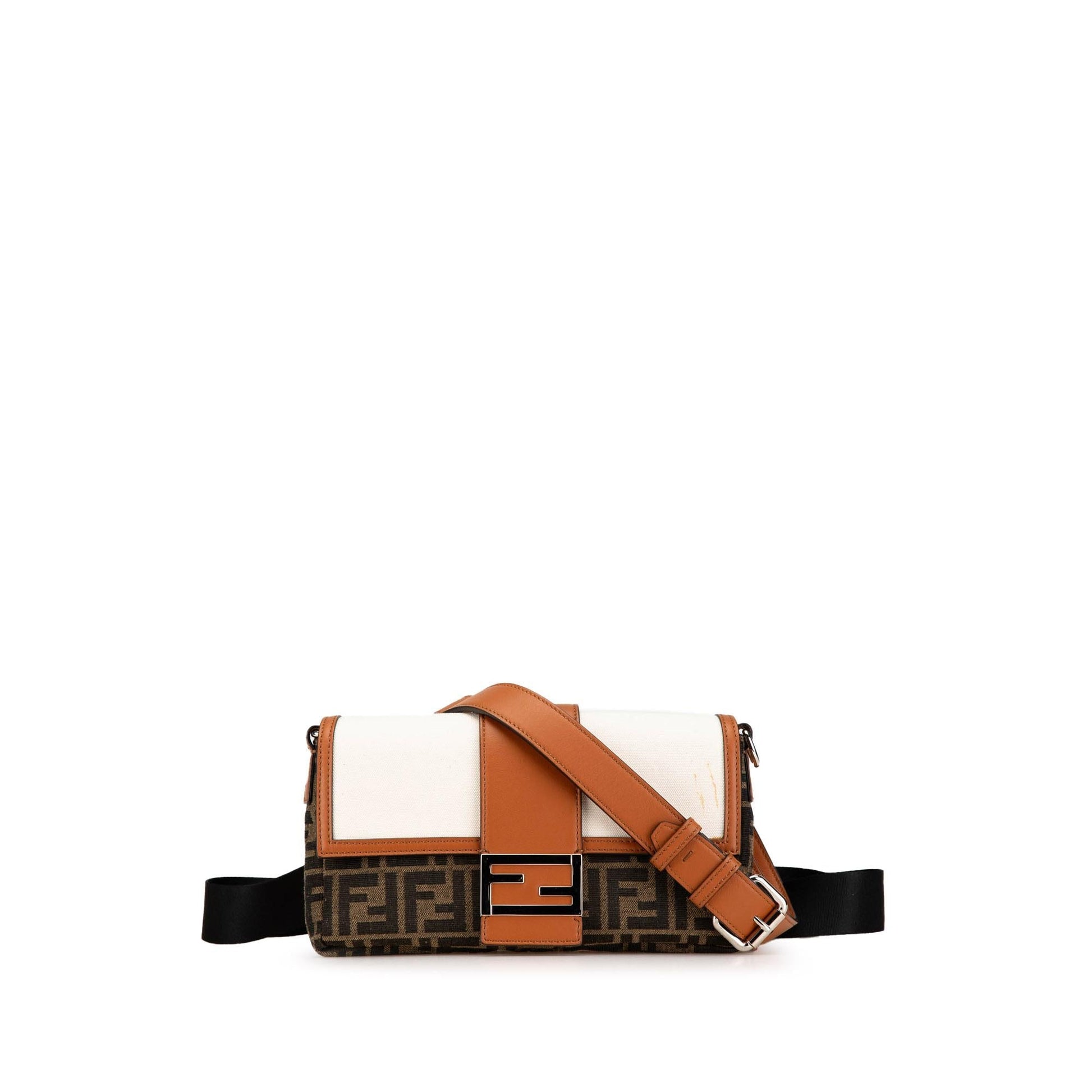 Fendi Zucca And Convertible Baguette Satchel Bag Leather Canvas