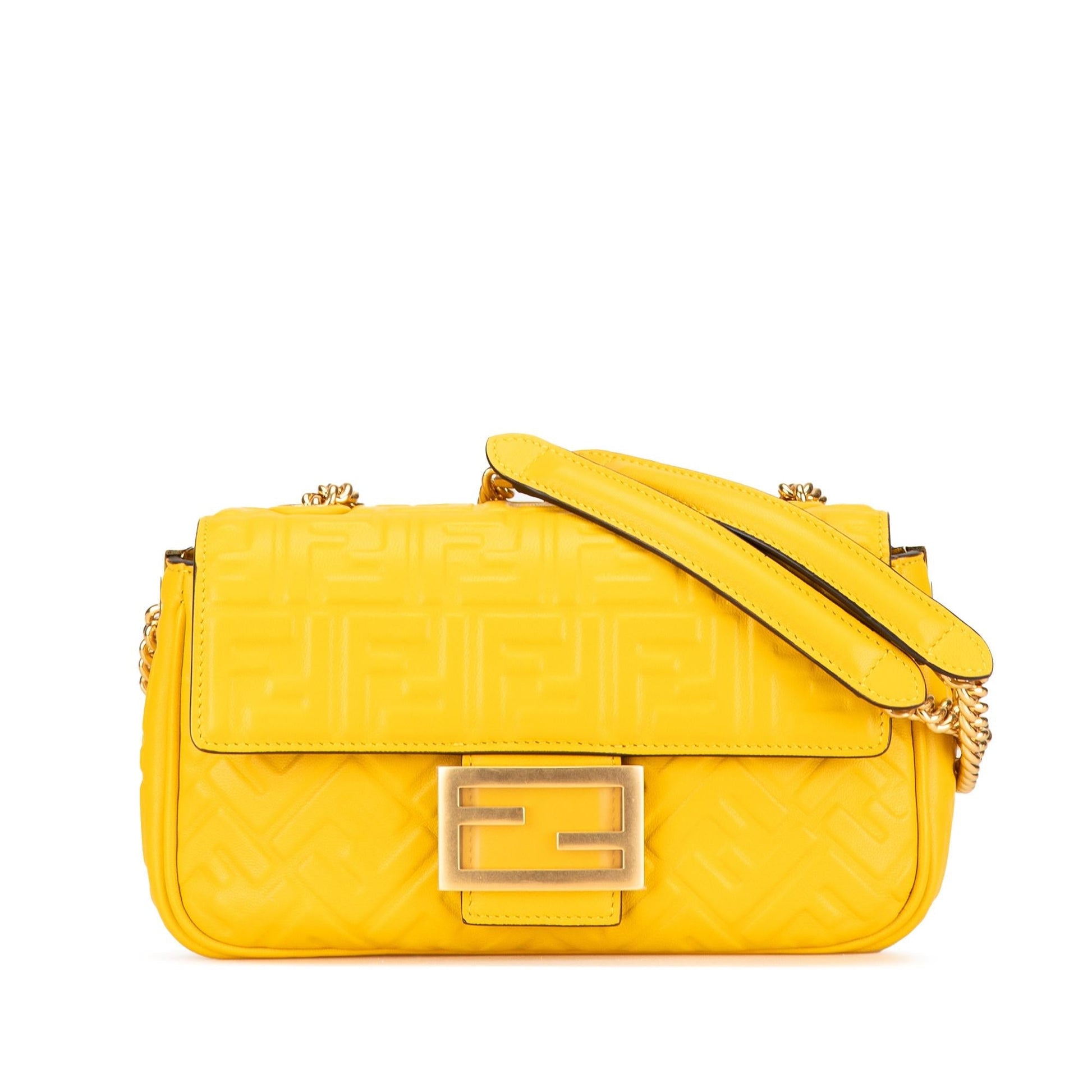 Fendi Zucca Midi Baguette Shg Cfzirb Shoulder Bag Chain Embossed