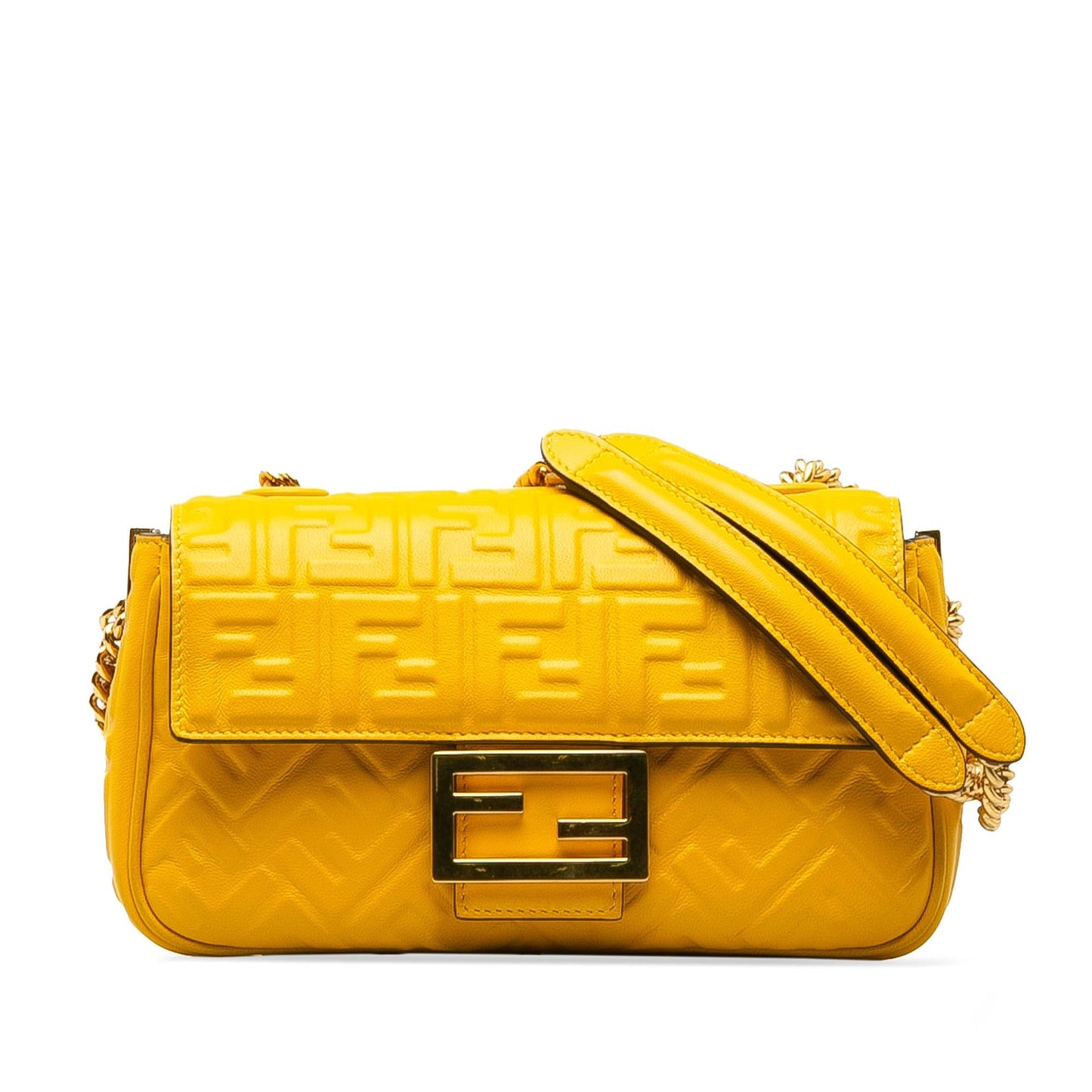 Fendi Zucca Midi Baguette Shg Ntvlfa Shoulder Bag Chain Embossed