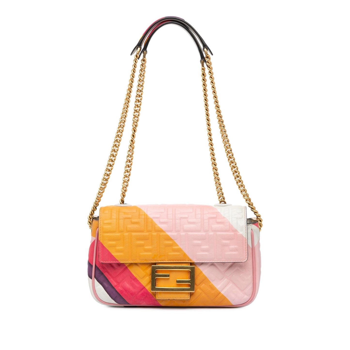 Fendi Zucca Midi Baguette Shg Twwttm Shoulder Bag Chain Embossed