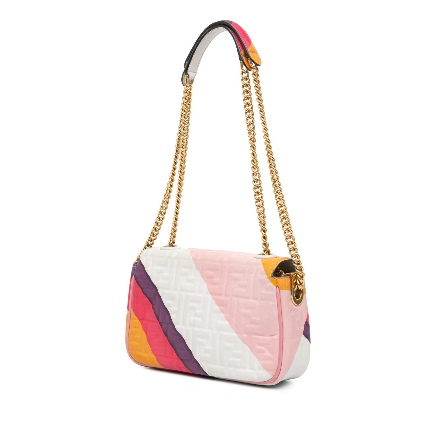 Fendi Zucca Midi Baguette Shoulder Bag Chain Embossed