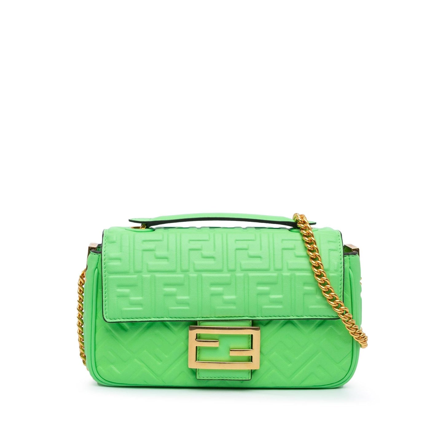 Fendi Zucca Midi Baguette Shoulder Bag Leather Chain Embossed Midi Baguette 1