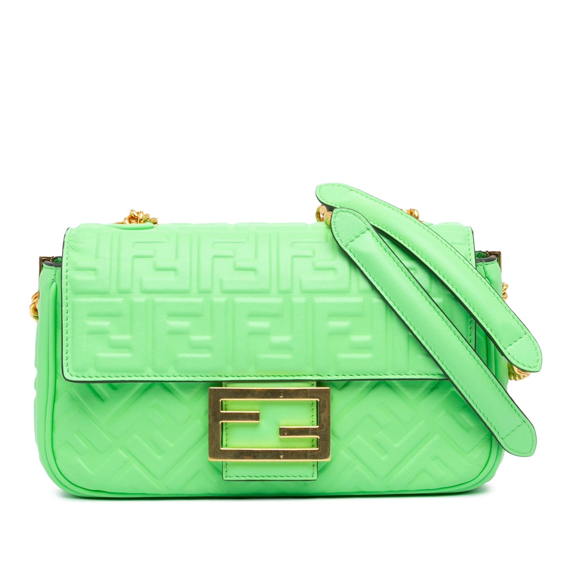 Fendi Zucca Midi Baguette Shoulder Bag Leather Chain Embossed Midi Baguette 2