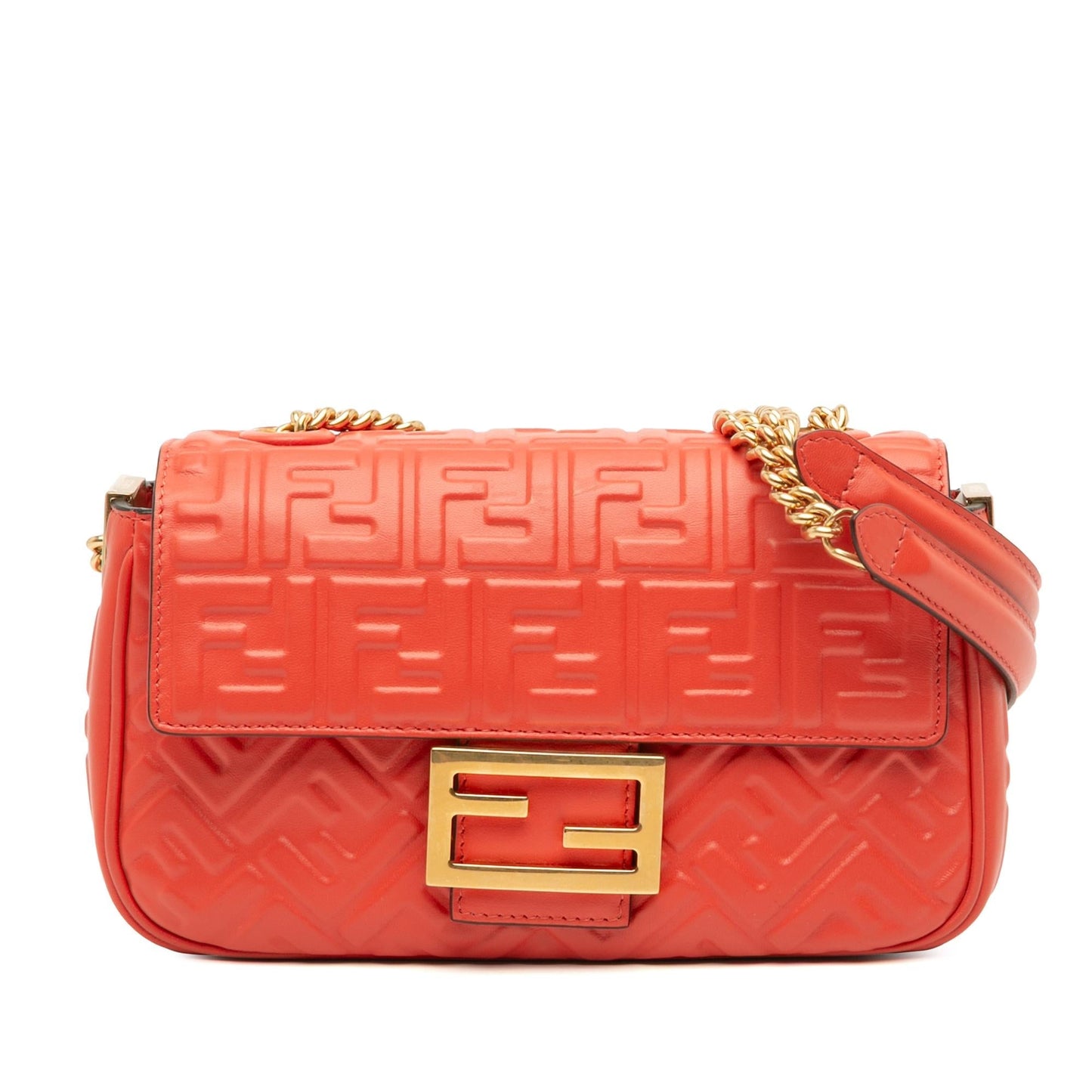 Fendi Zucca Midi Baguette Shoulder Bag Leather Chain Embossed Midi Baguette 4