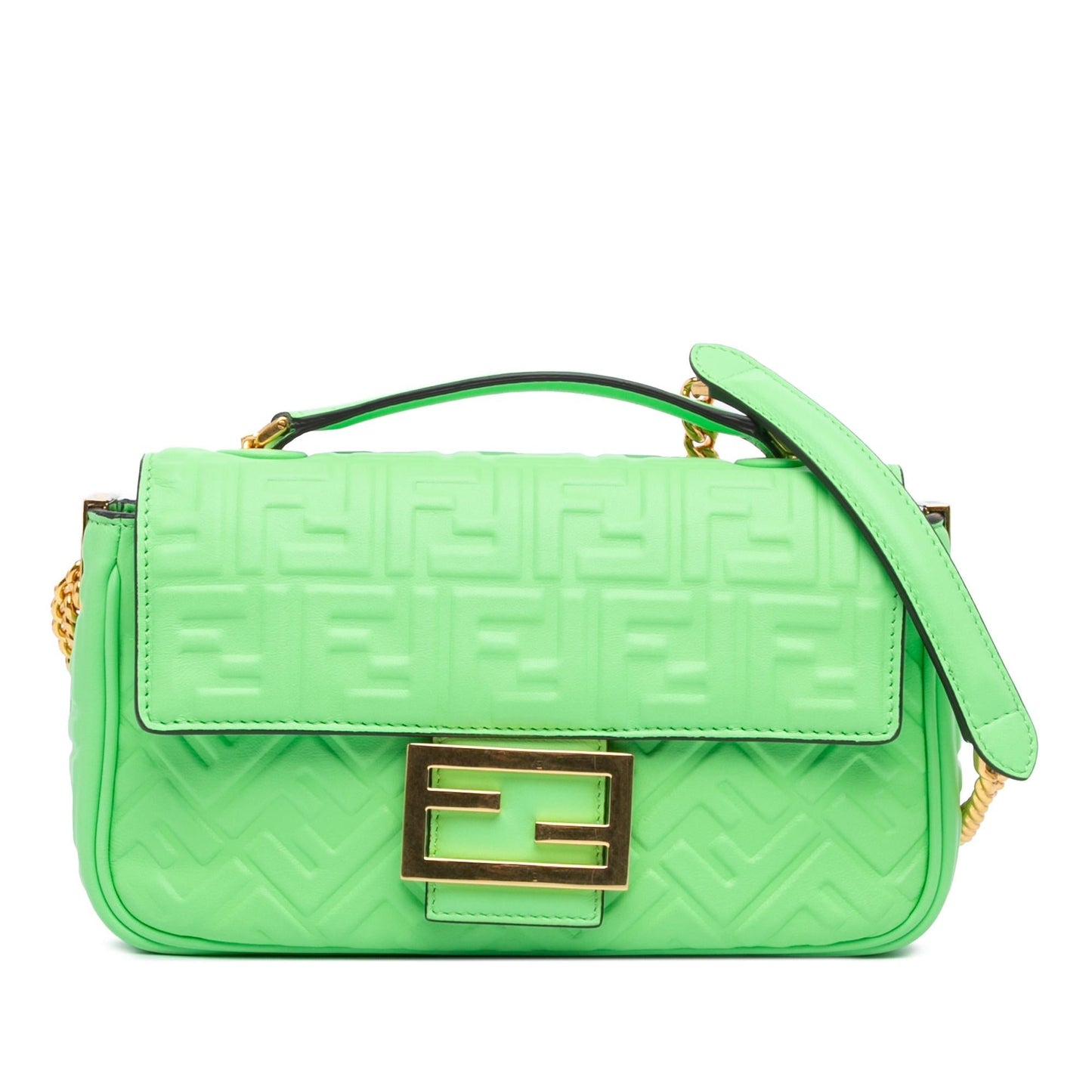 Fendi Zucca Midi Baguette Shoulder Bag Leather Chain Embossed Midi Baguette 5