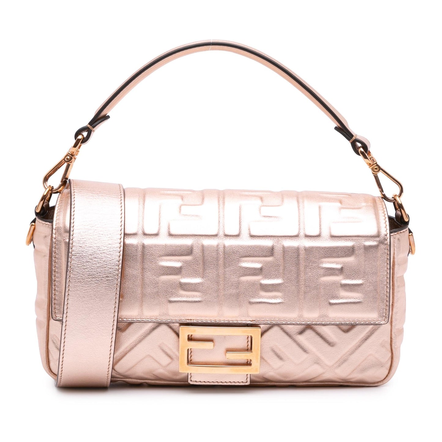 Fendi Zucca Metallic Baguette Satchel Leather Embossed Satchel Bag