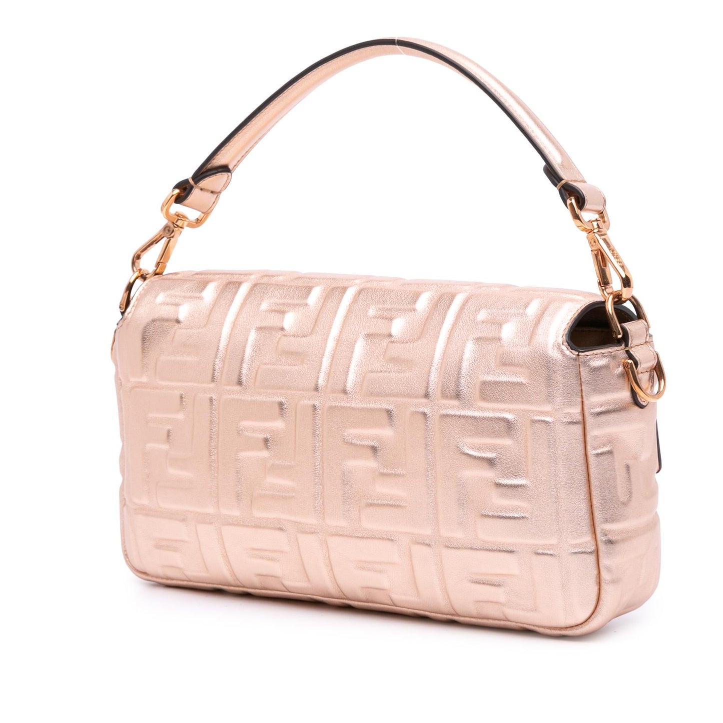 Fendi Zucca Metallic Baguette Satchel Leather Embossed Satchel Bag