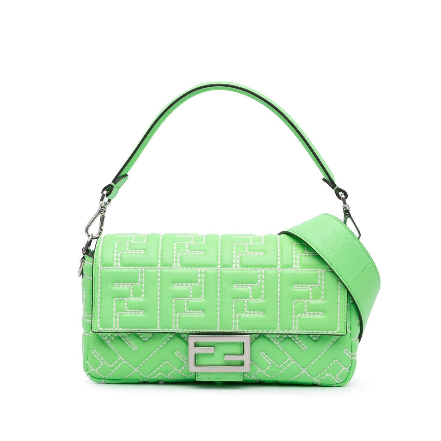 Fendi Zucca Stitched Baguette Satchel Shg 70Bb03 Leather Embossed Satchel Bag