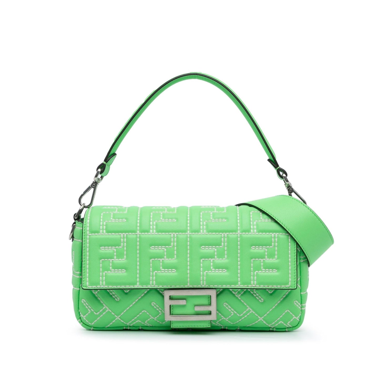 Fendi Zucca Stitched Baguette Satchel Leather Embossed Satchel Bag Satchel Shg Zwxalv