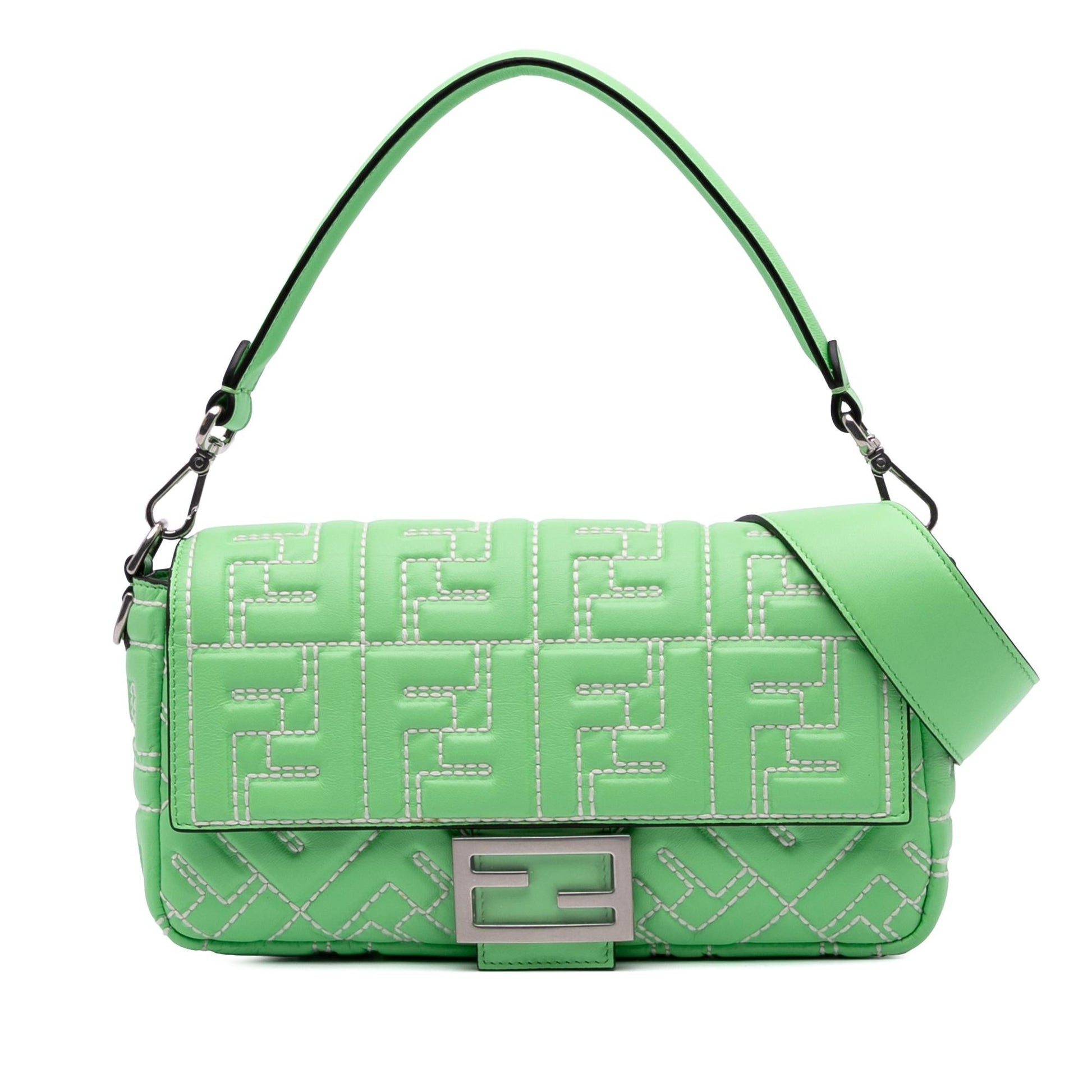 Fendi Zucca Stitched Baguette Satchel Leather Embossed Satchel Bag Baguette Satchel 2