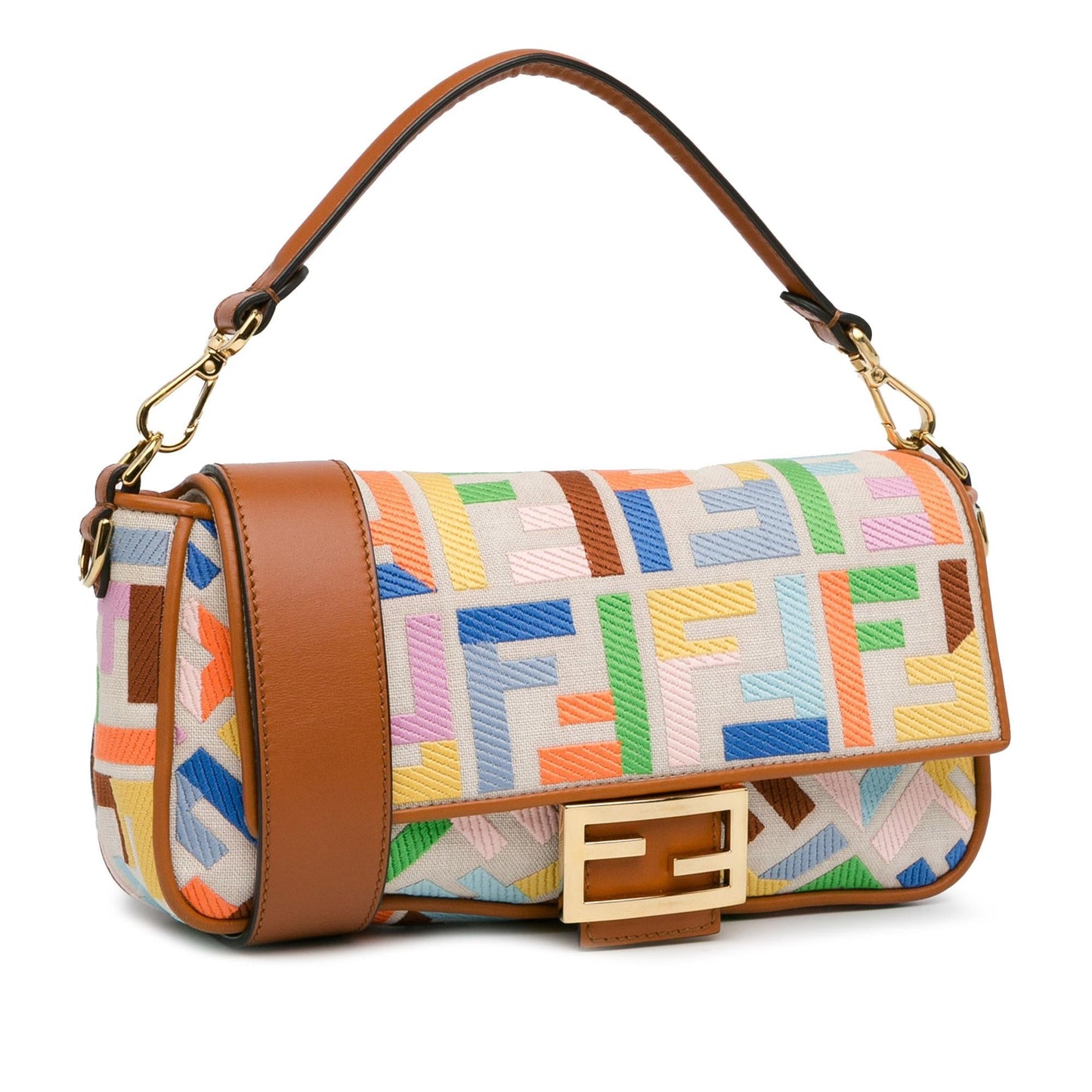 Fendi Zucca Baguette Satchel Shg Iz39Pu Canvas Embroidered Satchel Bag