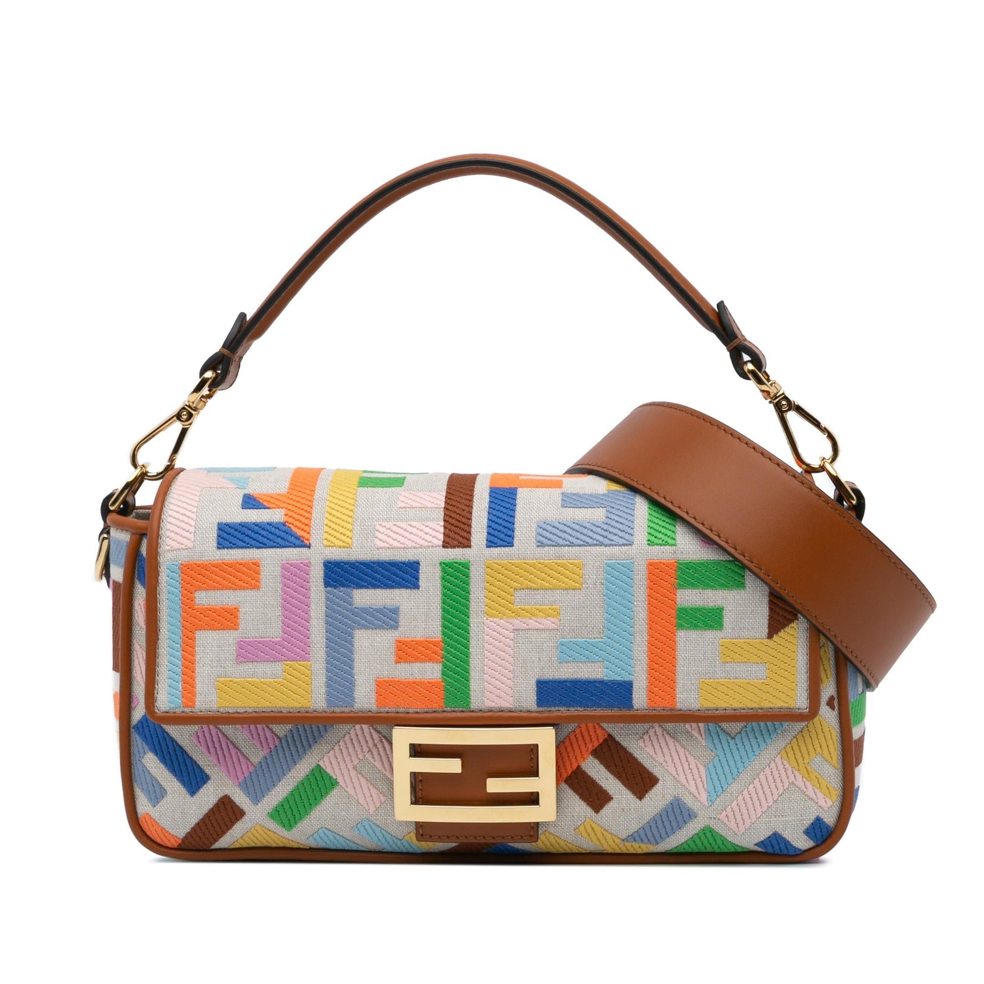 Fendi Zucca Baguette Satchel Canvas Embroidered Satchel Bag Canvas Baguette Satchel