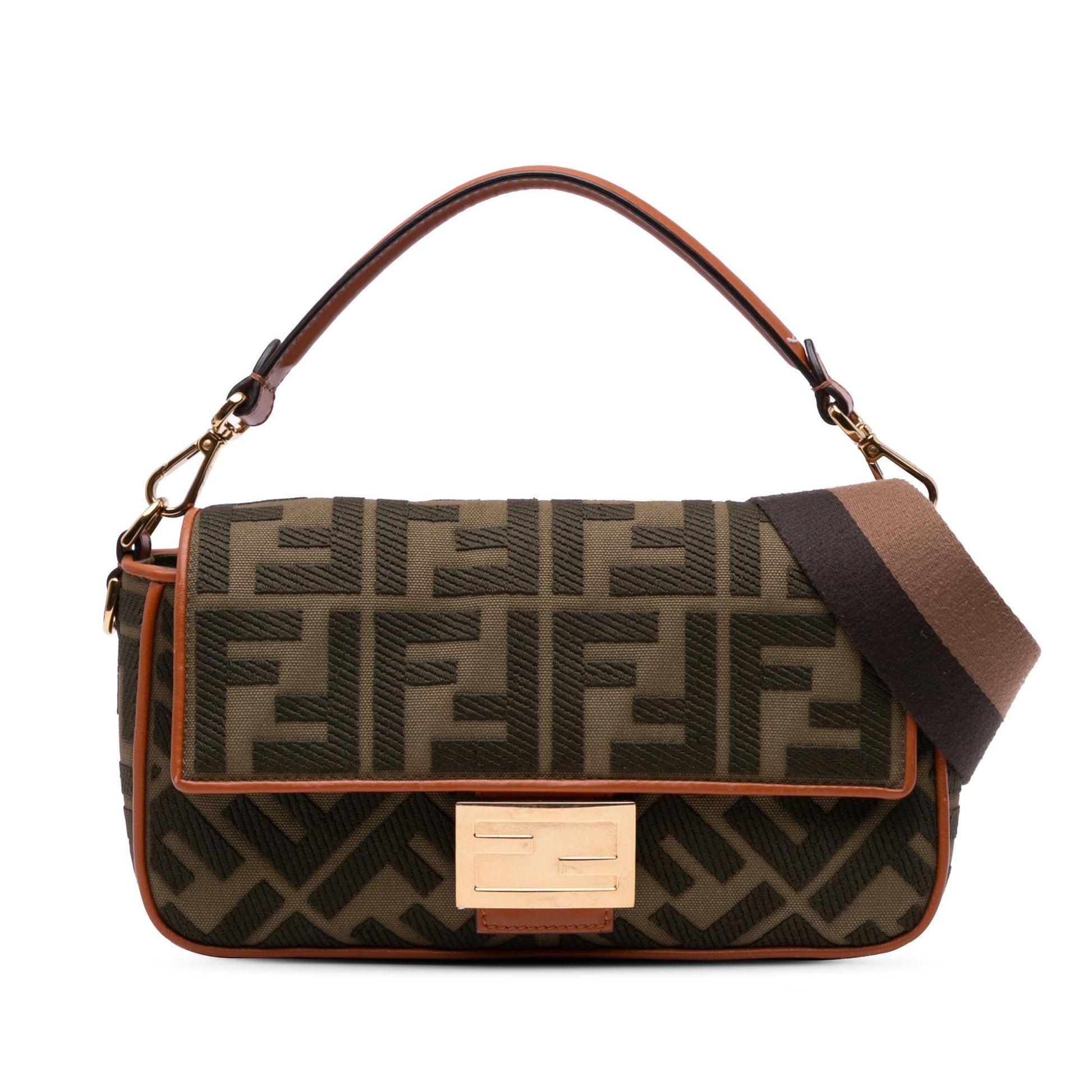 Fendi Zucca Baguette Satchel Canvas Embroidered Satchel Bag Baguette Satchel 4