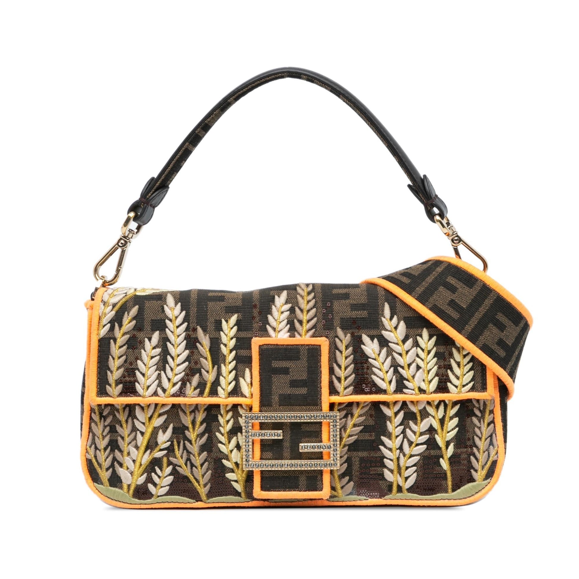 Fendi Zucca Baguette Satchel Canvas Embroidered Satchel Bag Baguette Satchel 14