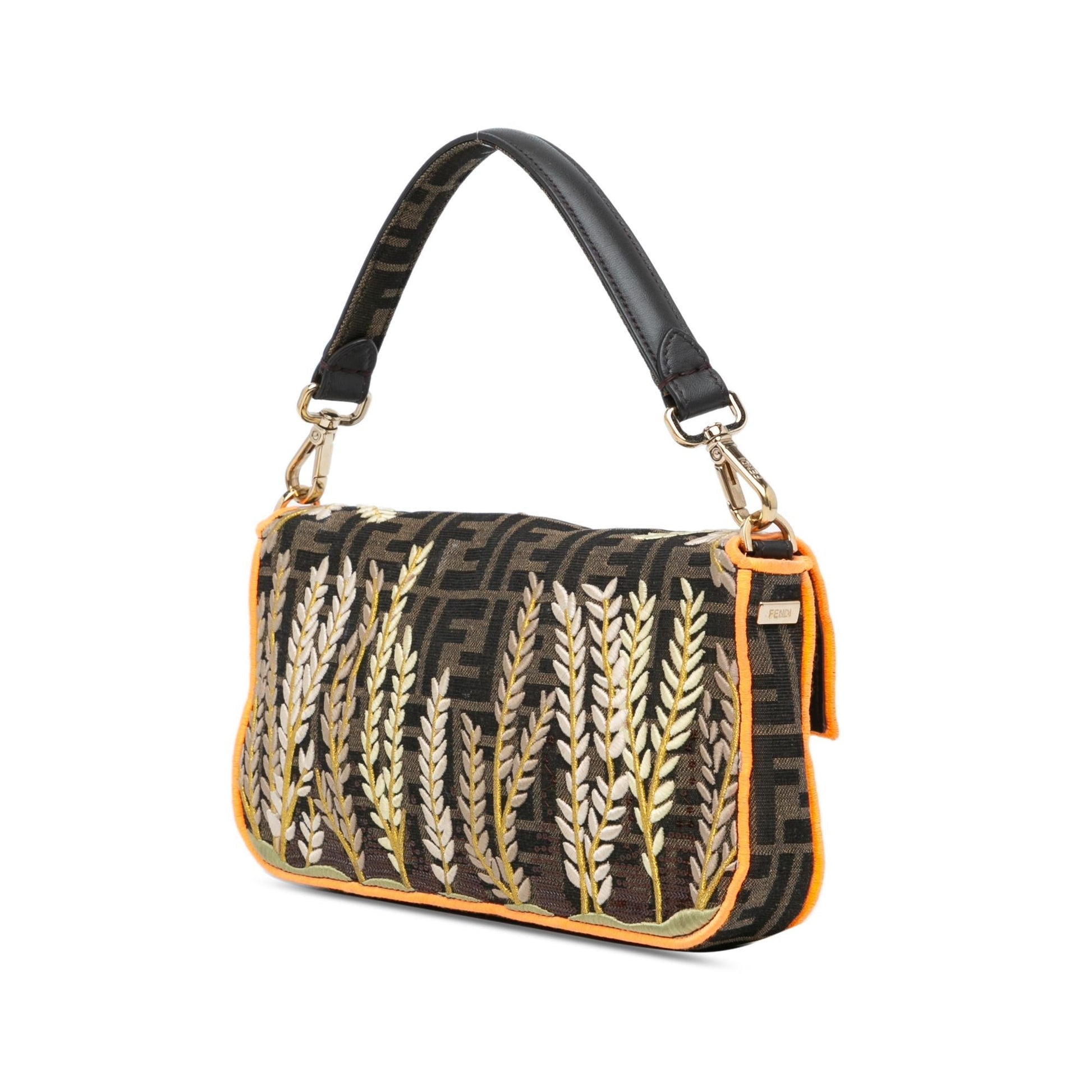 Fendi Zucca Baguette Satchel Canvas Embroidered Satchel Bag Baguette Satchel 14