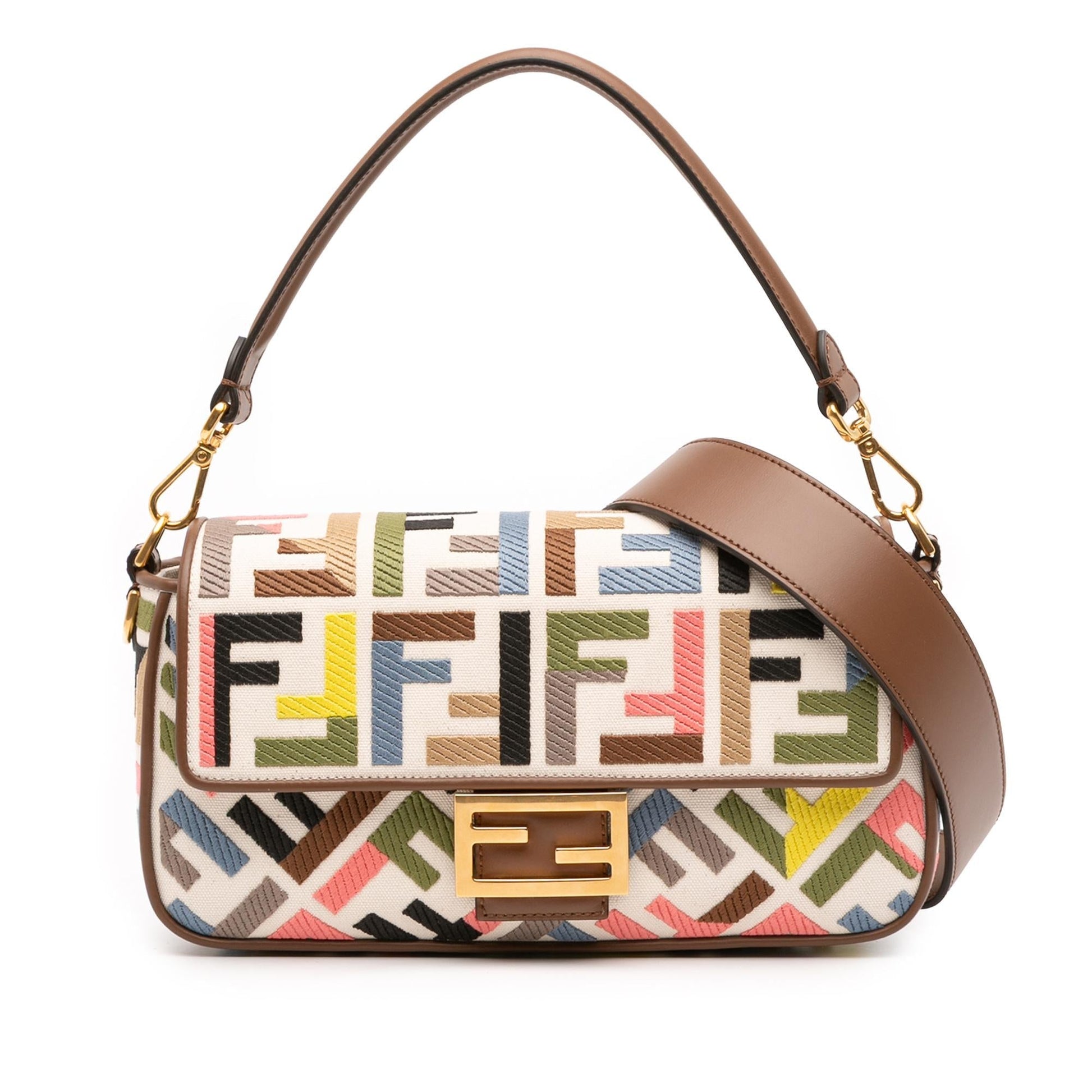 Fendi Zucca Baguette Satchel Canvas Embroidered Satchel Bag Baguette Satchel 21