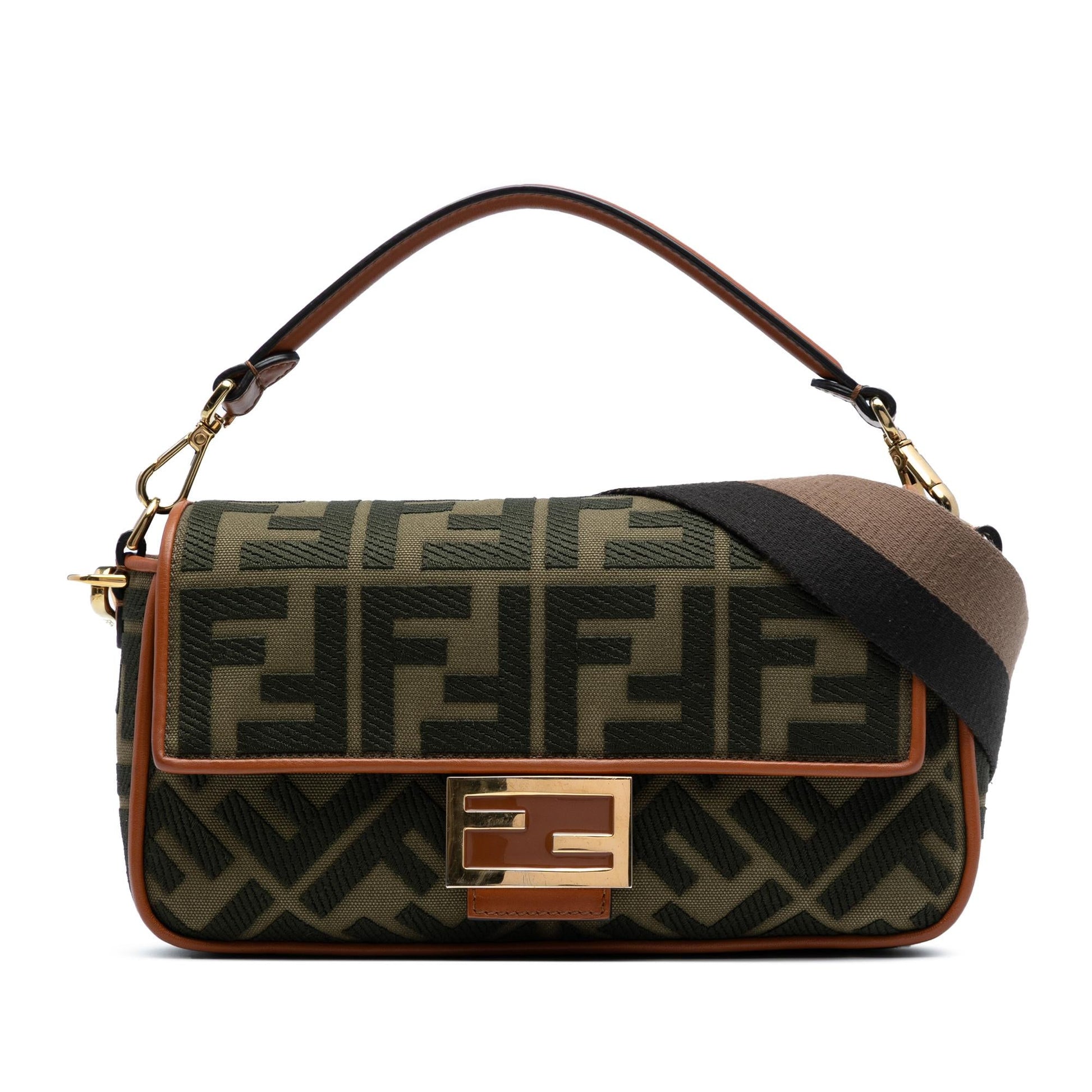 Fendi Zucca Baguette Satchel Canvas Embroidered Satchel Bag Baguette Satchel 24