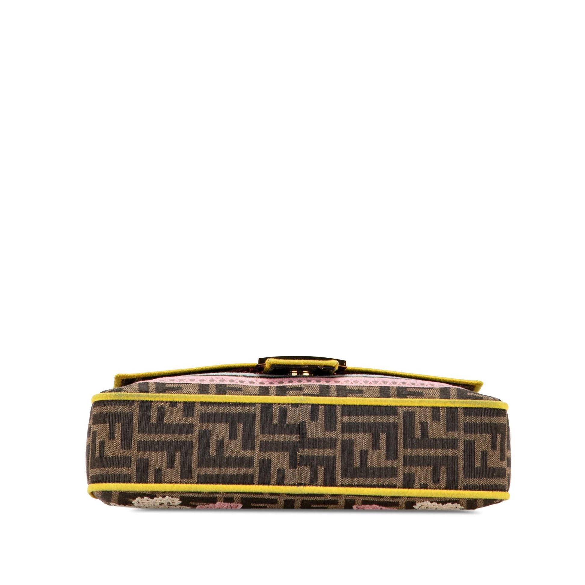 Fendi Zucca Floral Baguette Satchel Canvas Embroidered Satchel Bag