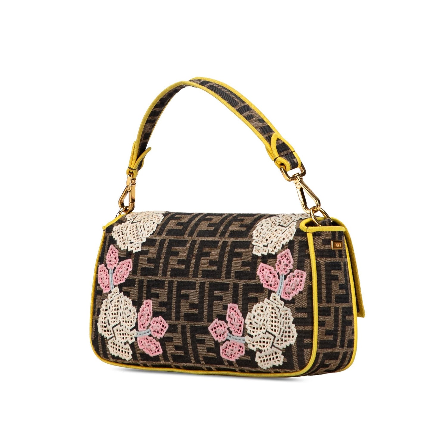 Fendi Zucca Floral Baguette Satchel Canvas Embroidered Satchel Bag