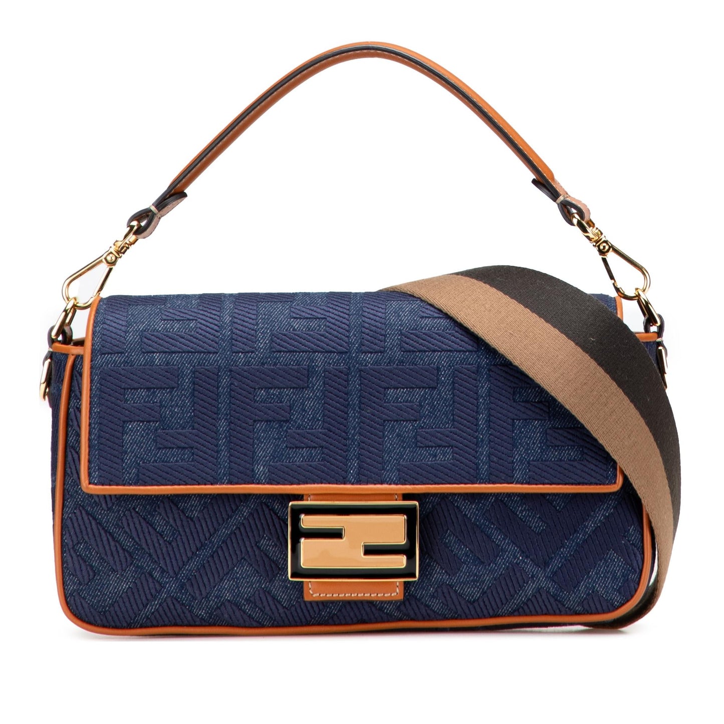 Fendi Zucca Baguette Satchel Denim Embroidered Satchel Bag