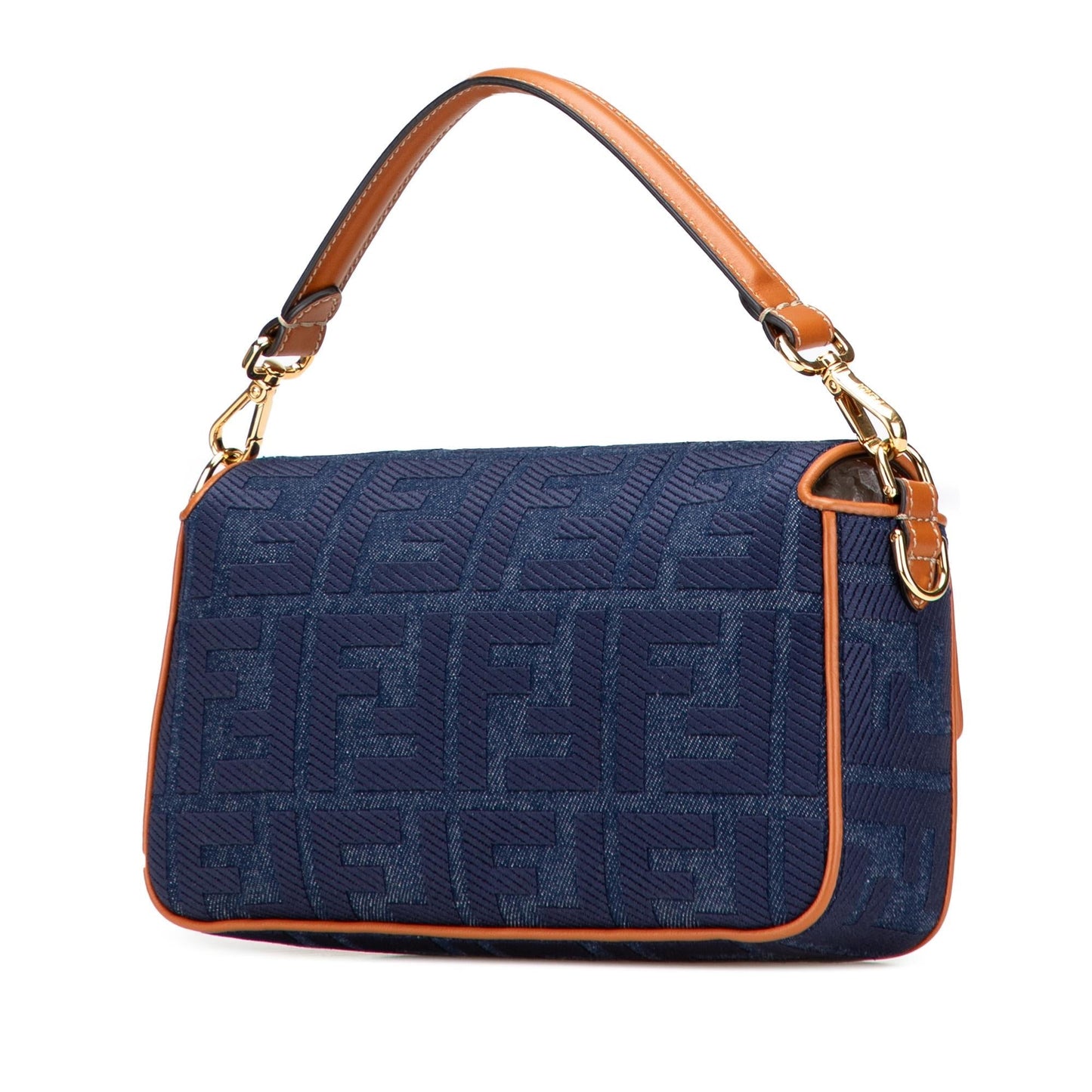 Fendi Zucca Baguette Satchel Denim Embroidered Satchel Bag