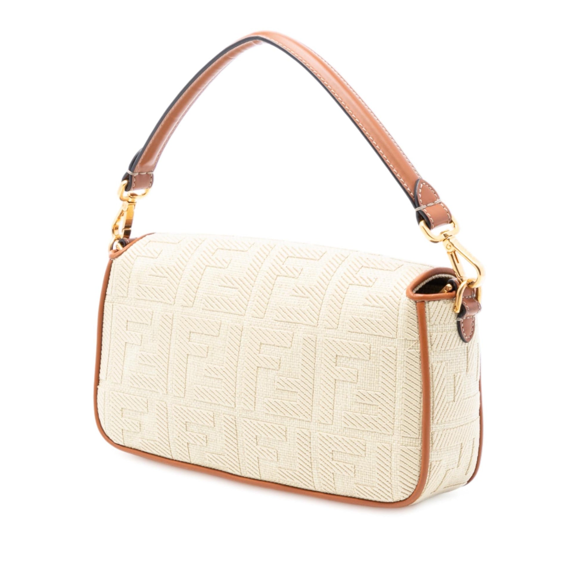 Fendi Zucca Baguette Satchel Raffia Embroidered Satchel Bag