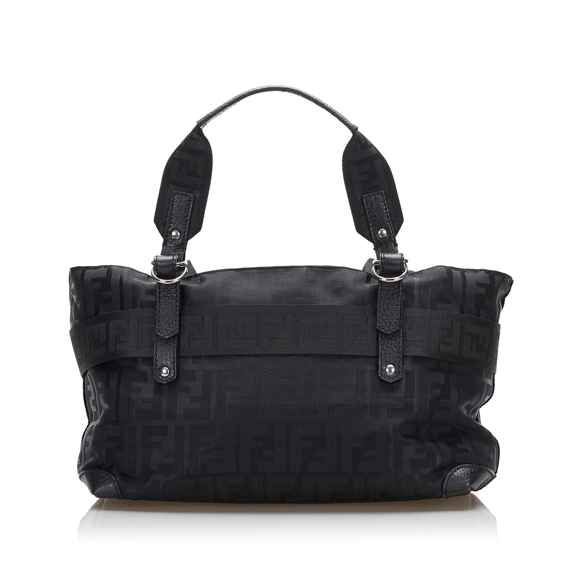 Fendi Zucca Code Handbag Shg Y6Neon Nylon Zip Satchel Bag