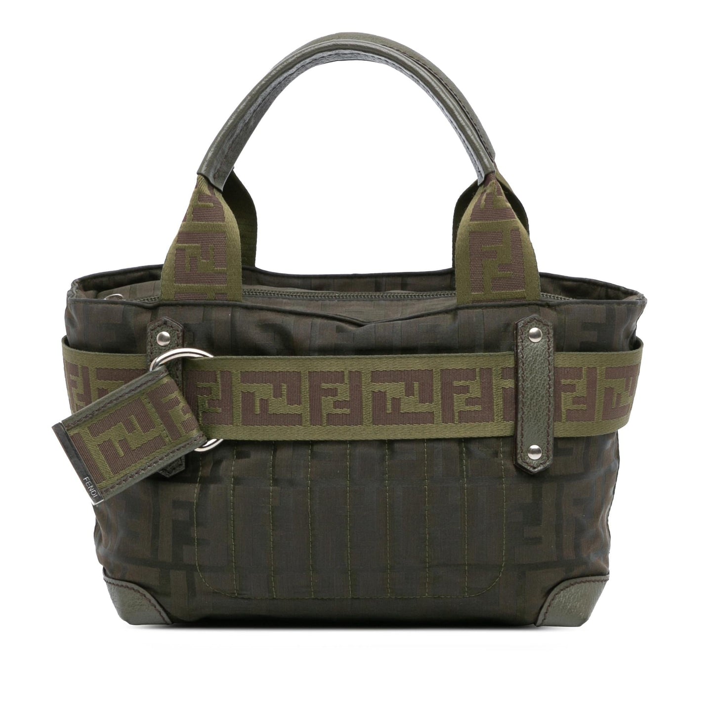 Fendi Zucca Code Handbag Nylon Zip Satchel Bag Zip Code Handbag