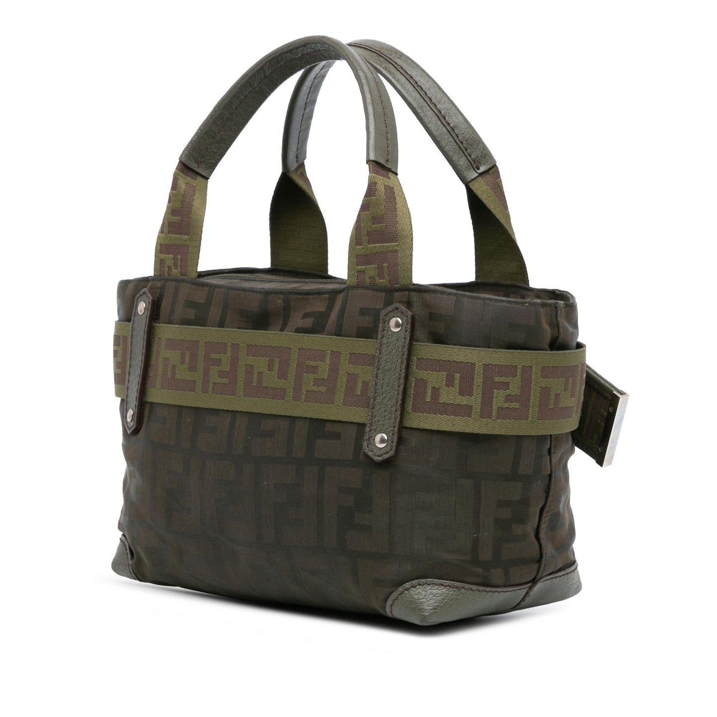 Fendi Zucca Code Handbag Nylon Zip Satchel Bag Zip Code Handbag