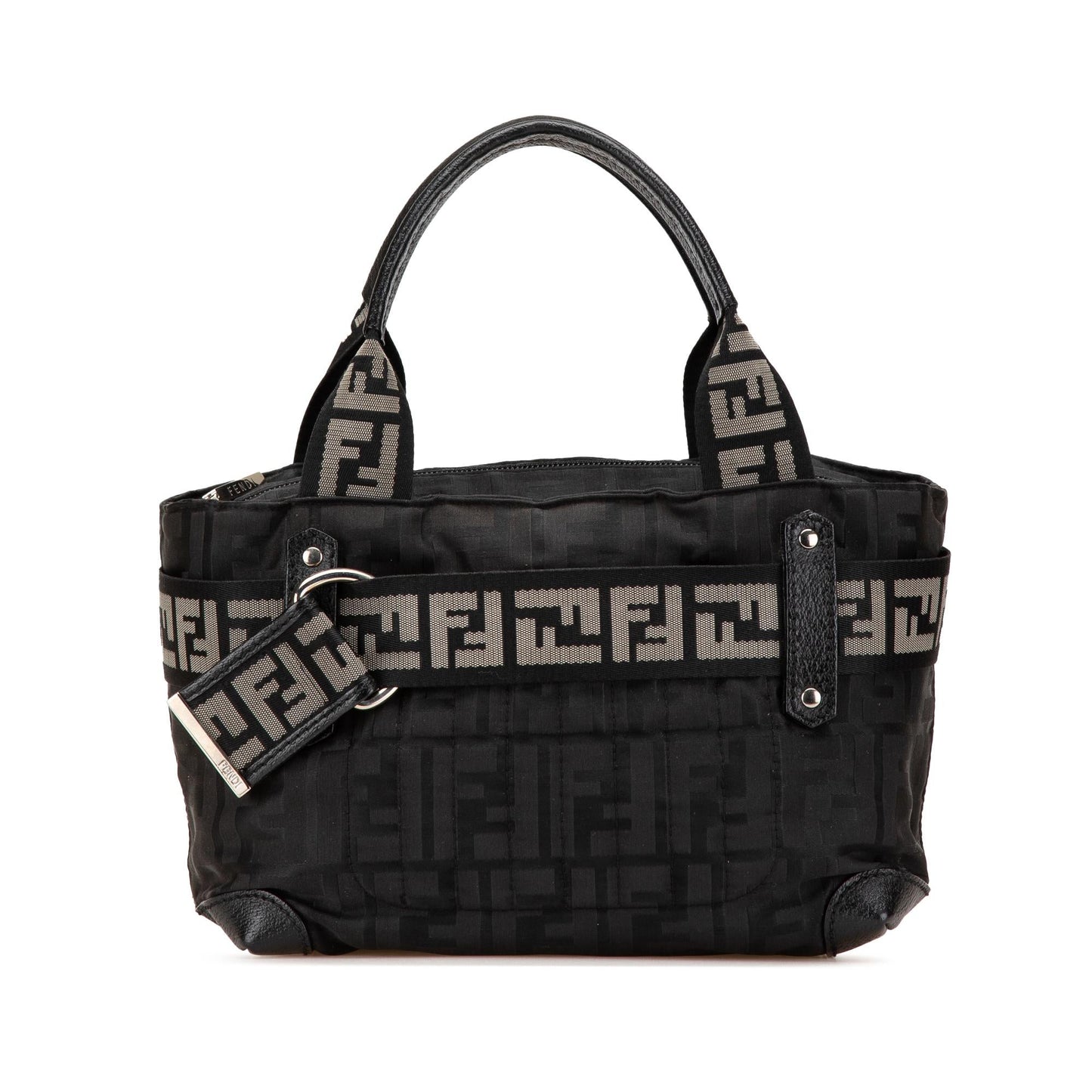 Fendi Zucca Code Handbag Nylon Zip Satchel Bag