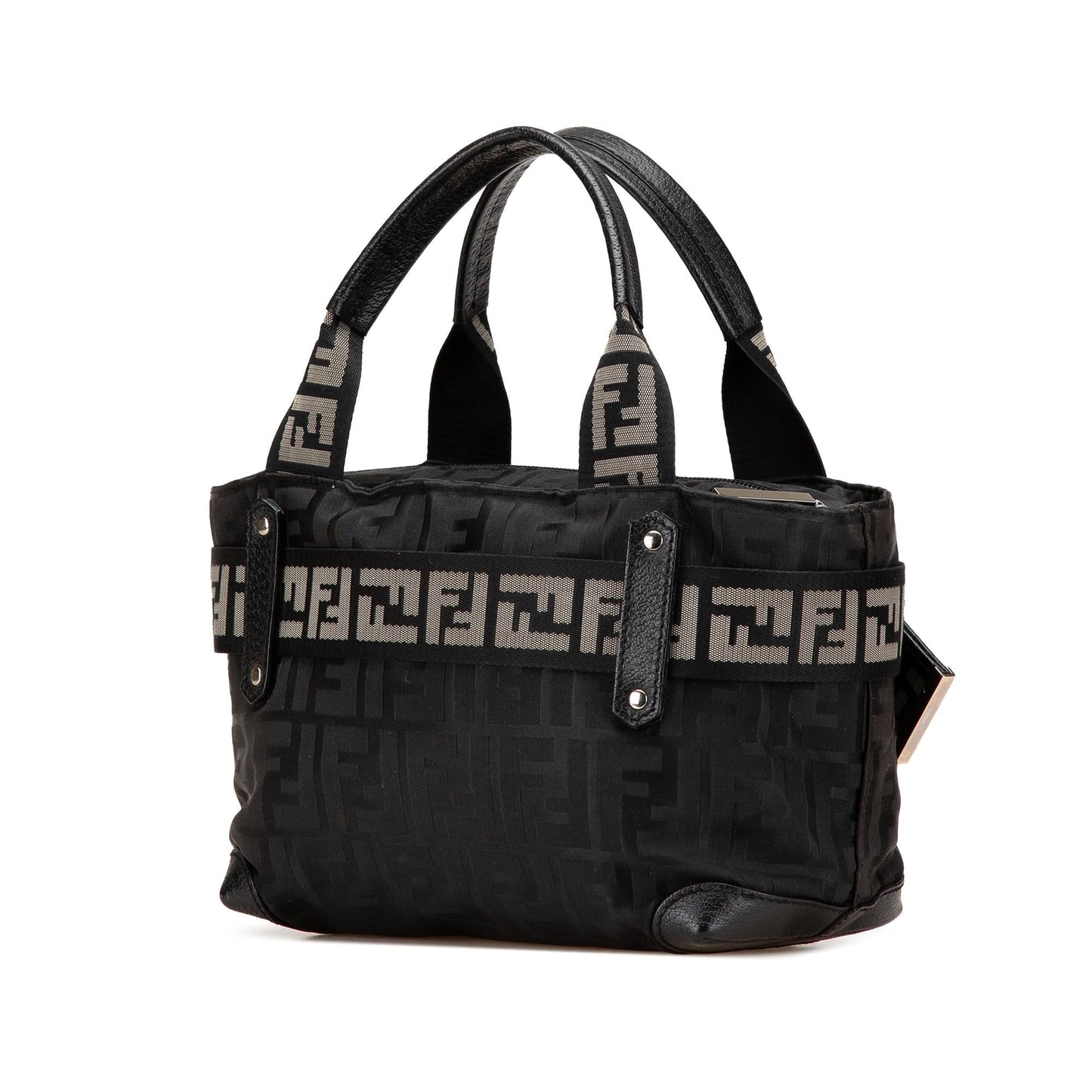 Fendi Zucca Code Handbag Nylon Zip Satchel Bag