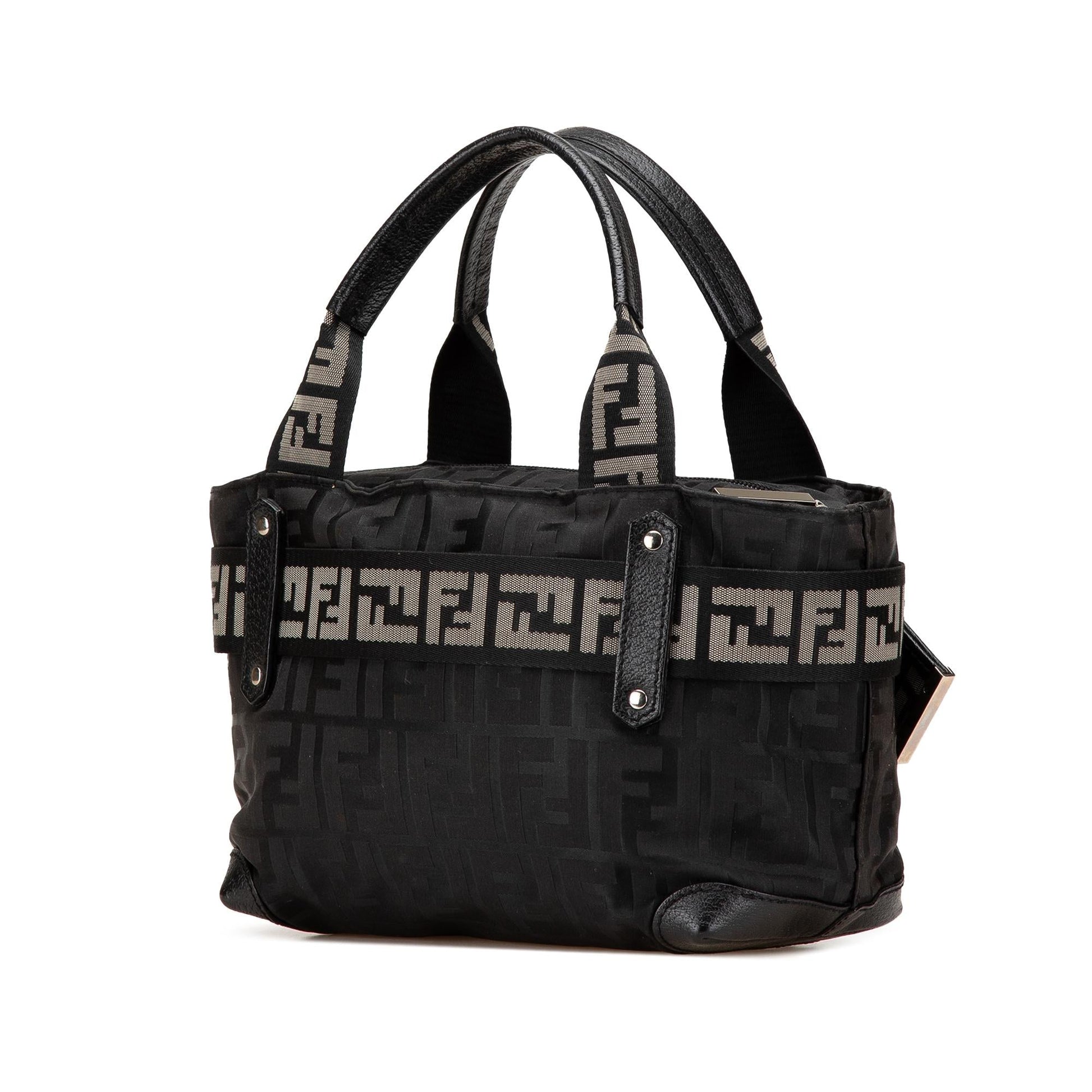 Fendi Zucca Code Handbag Nylon Zip Satchel Bag