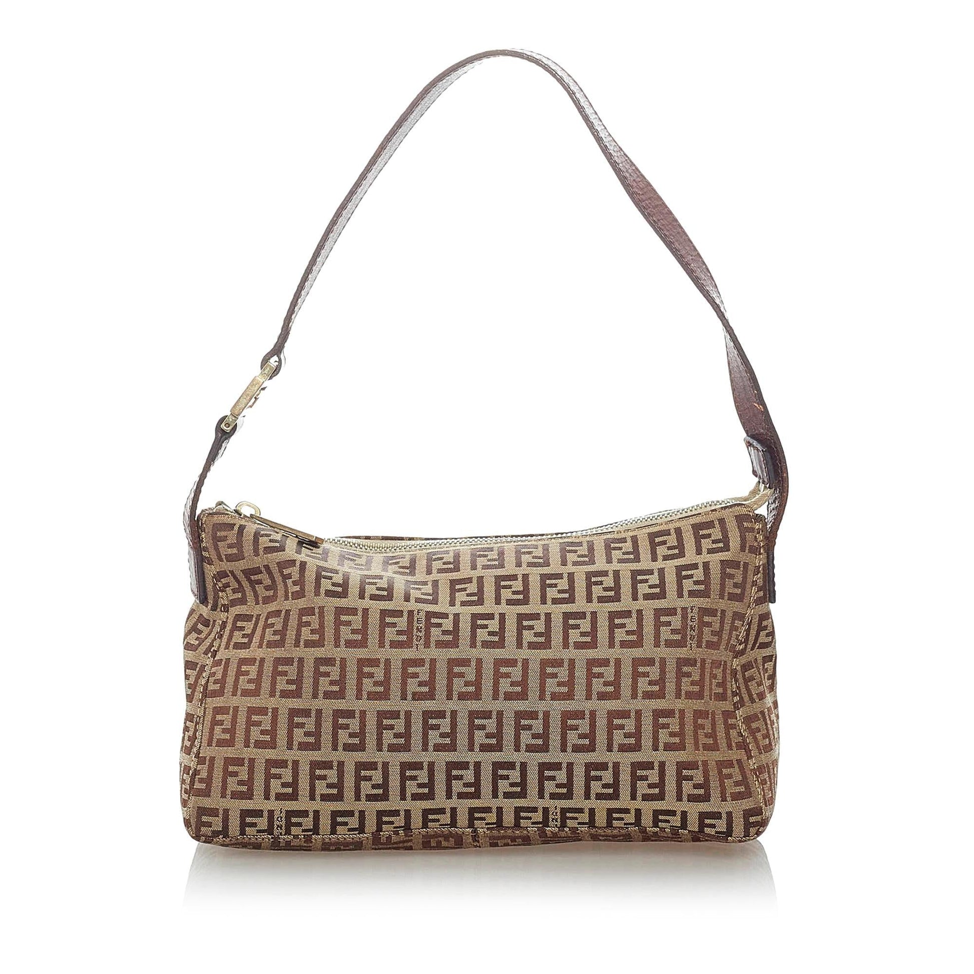 Fendi Zucchino Baguette Shg Handbag Canvas Shoulder Bag Baguette Shg 32056