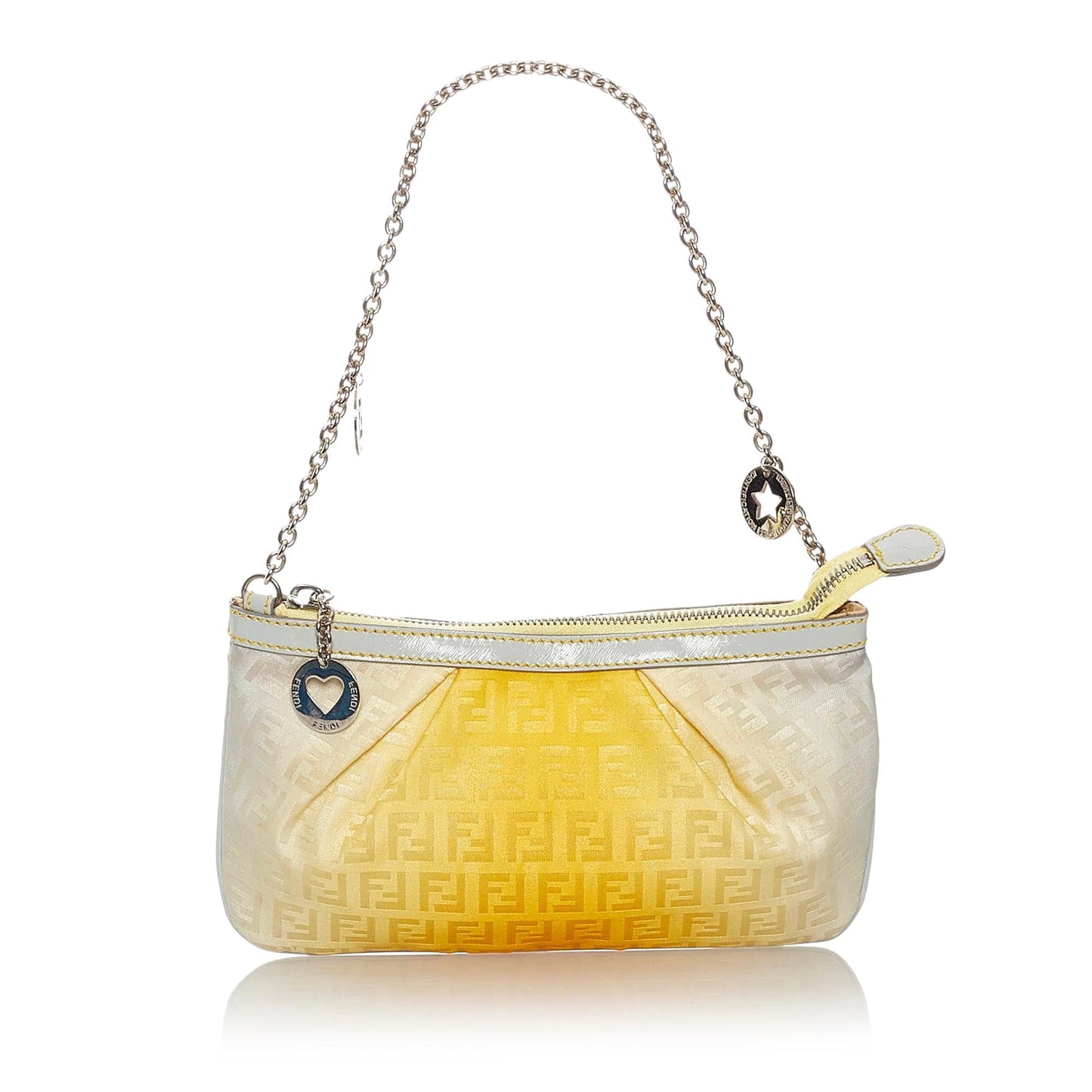 Fendi Zucchino Baguette Shg Handbag Canvas Chain Shoulder Bag