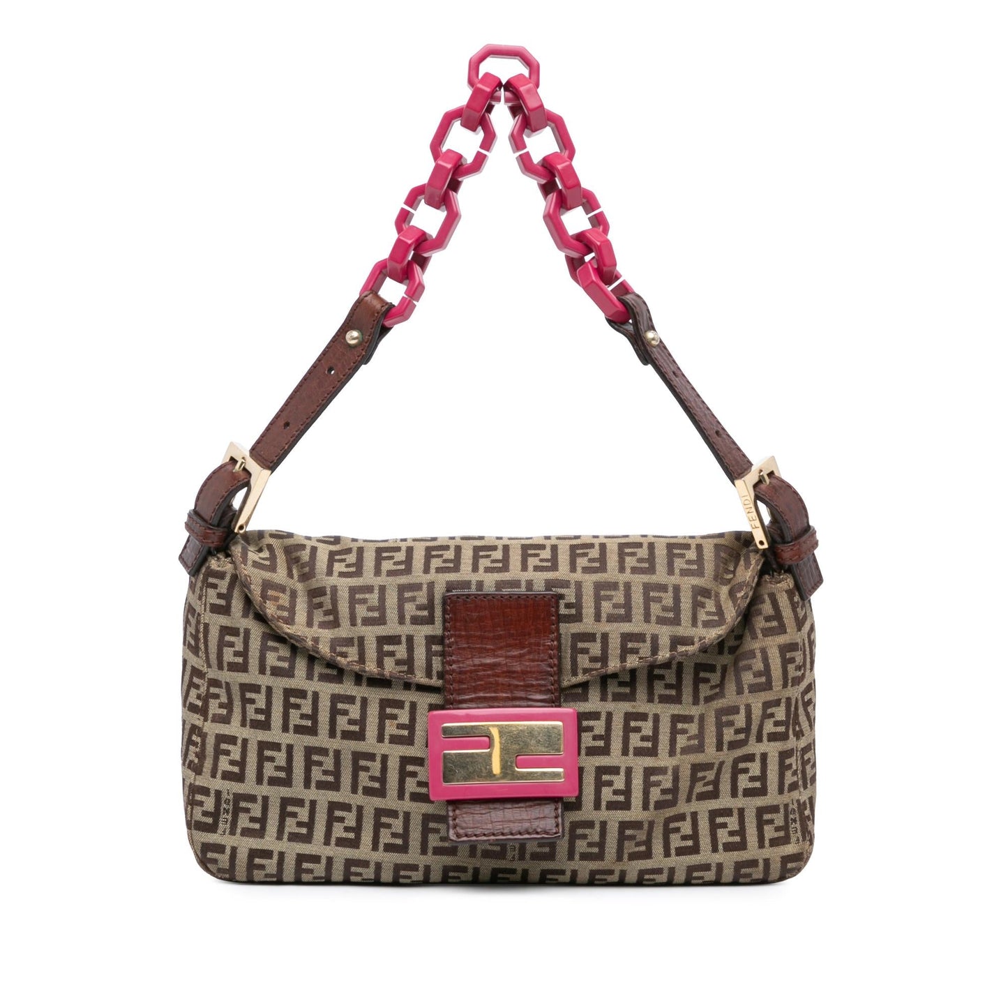 Fendi Zucchino Double Shoulder Bag Canvas Chain Flap Chain Shoulder Bag