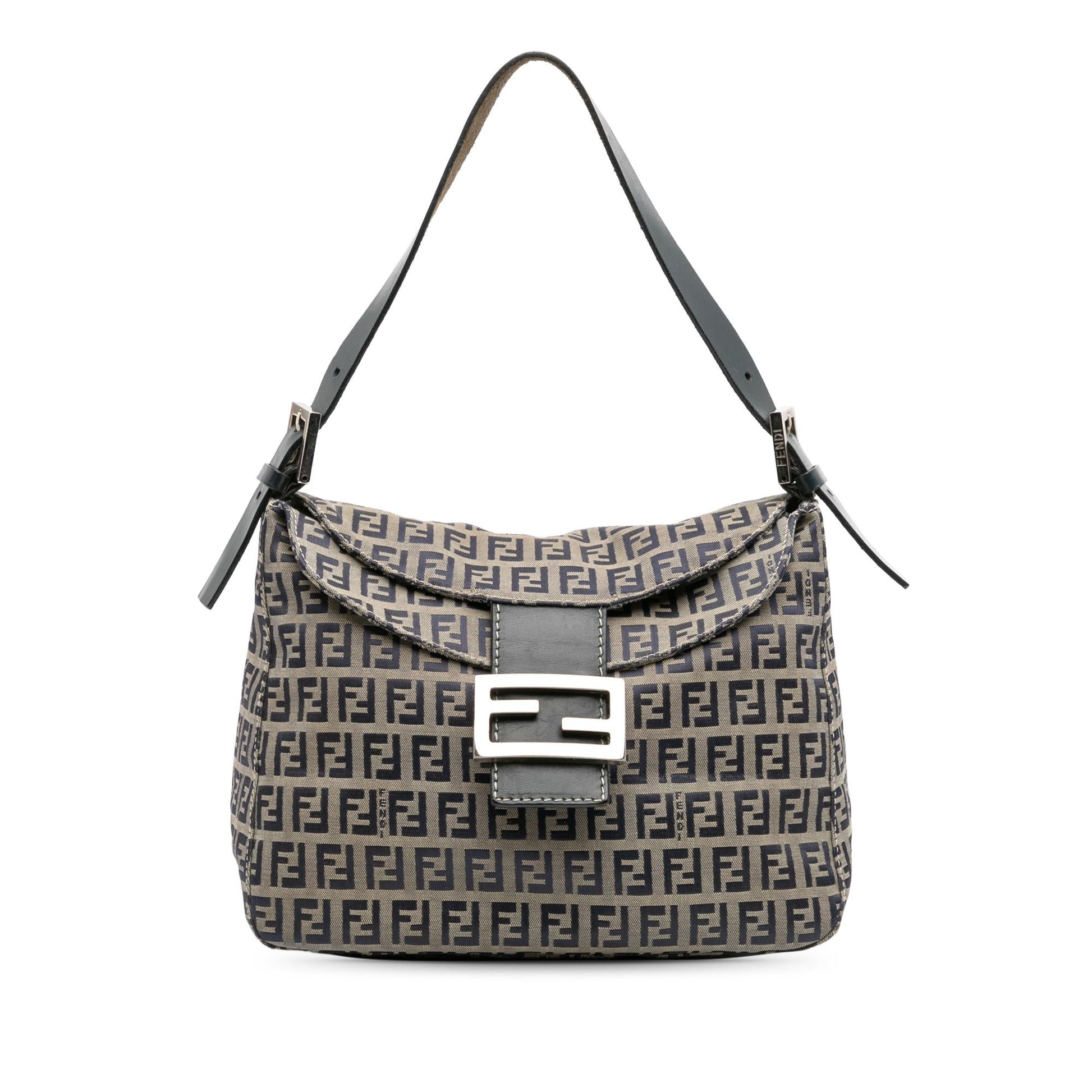 Fendi Zucchino Double Mamma Shoulder Bag Canvas Flap