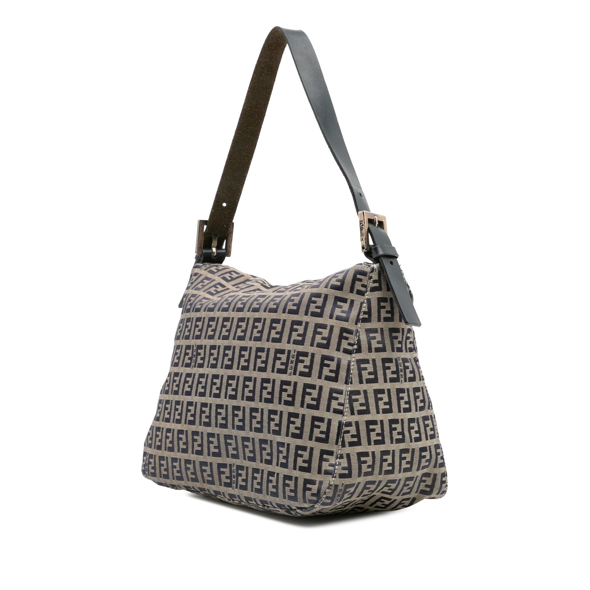 Fendi Zucchino Double Mamma Shoulder Bag Canvas Flap