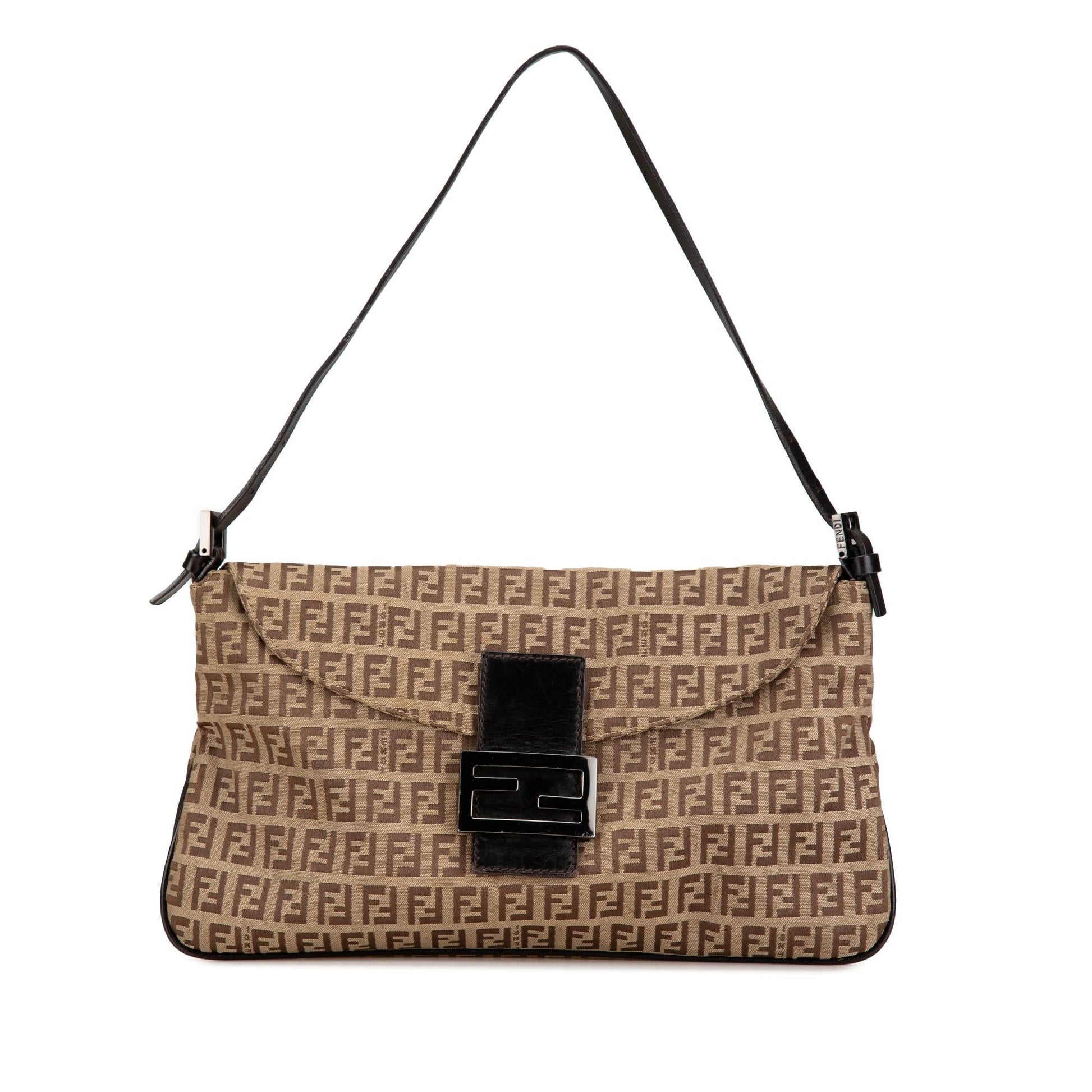 Fendi Zucchino Double Shoulder Bag Canvas Flap Flap Shoulder Bag