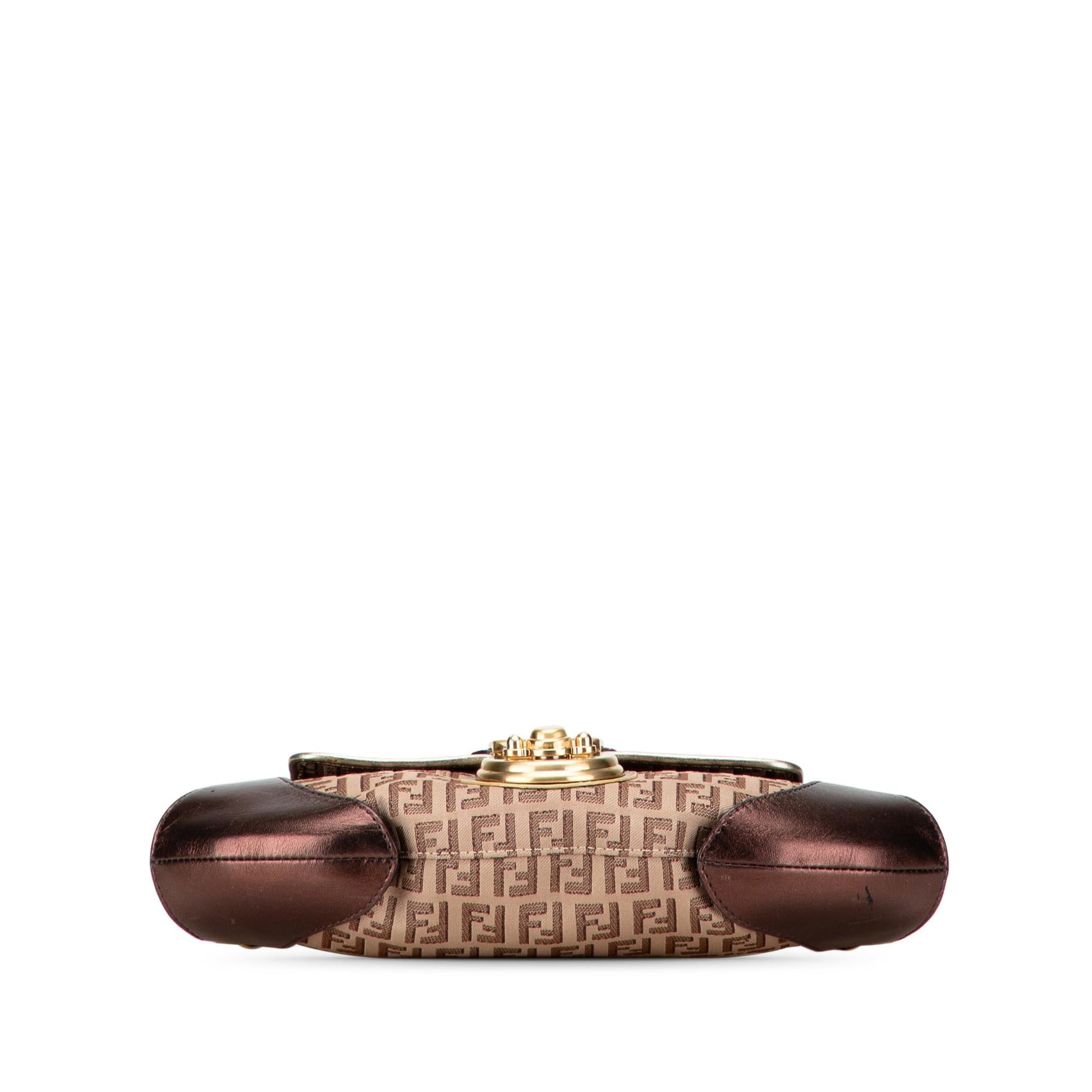Fendi Zucchino And Metallic Compilation Shoulder Bag Leather Canvas