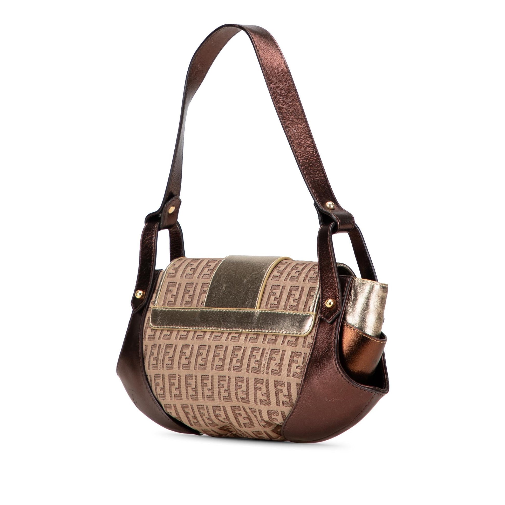 Fendi Zucchino And Metallic Compilation Shoulder Bag Leather Canvas