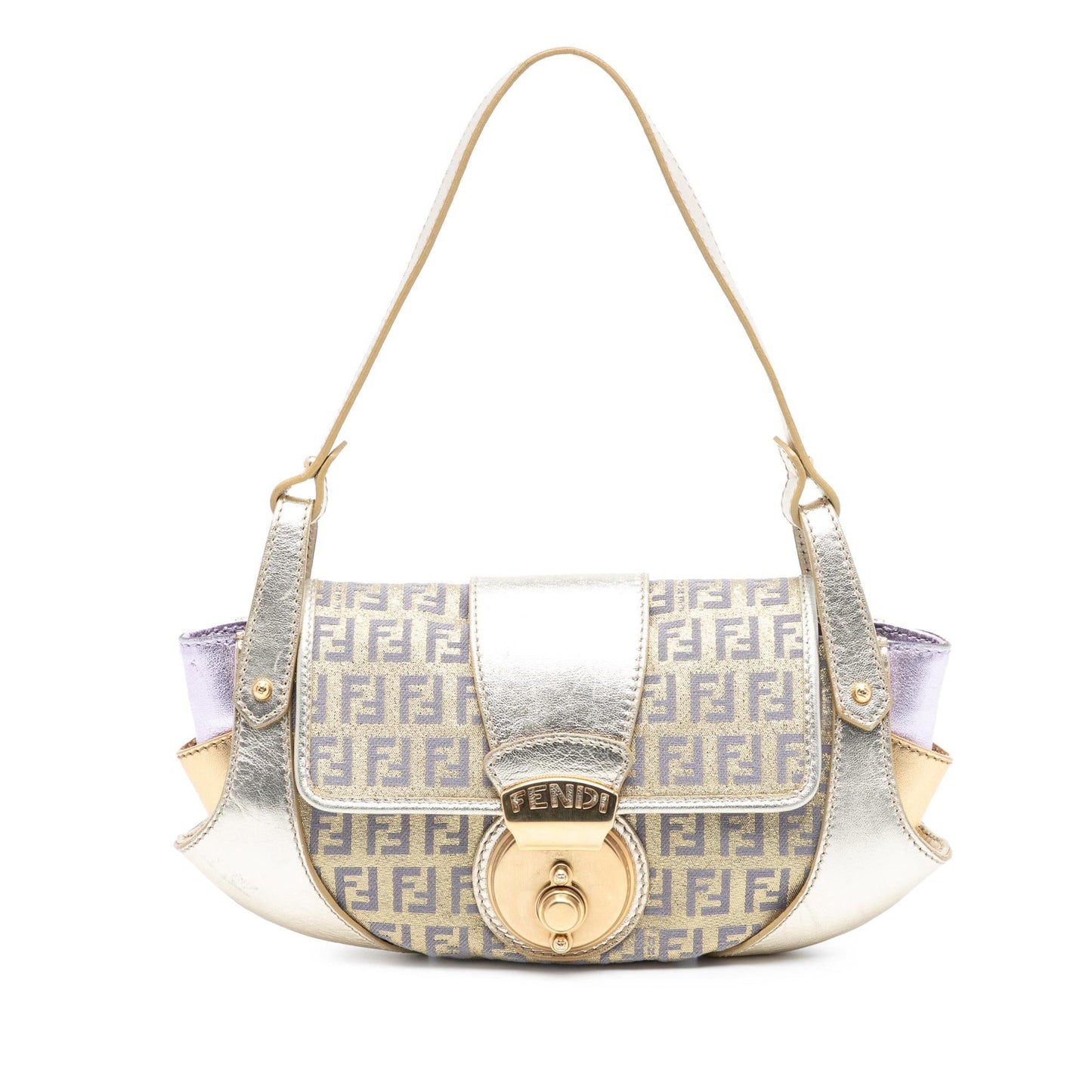 Fendi Zucchino Coated And Metallic Compilation Shoulder Bag Leather Canvas