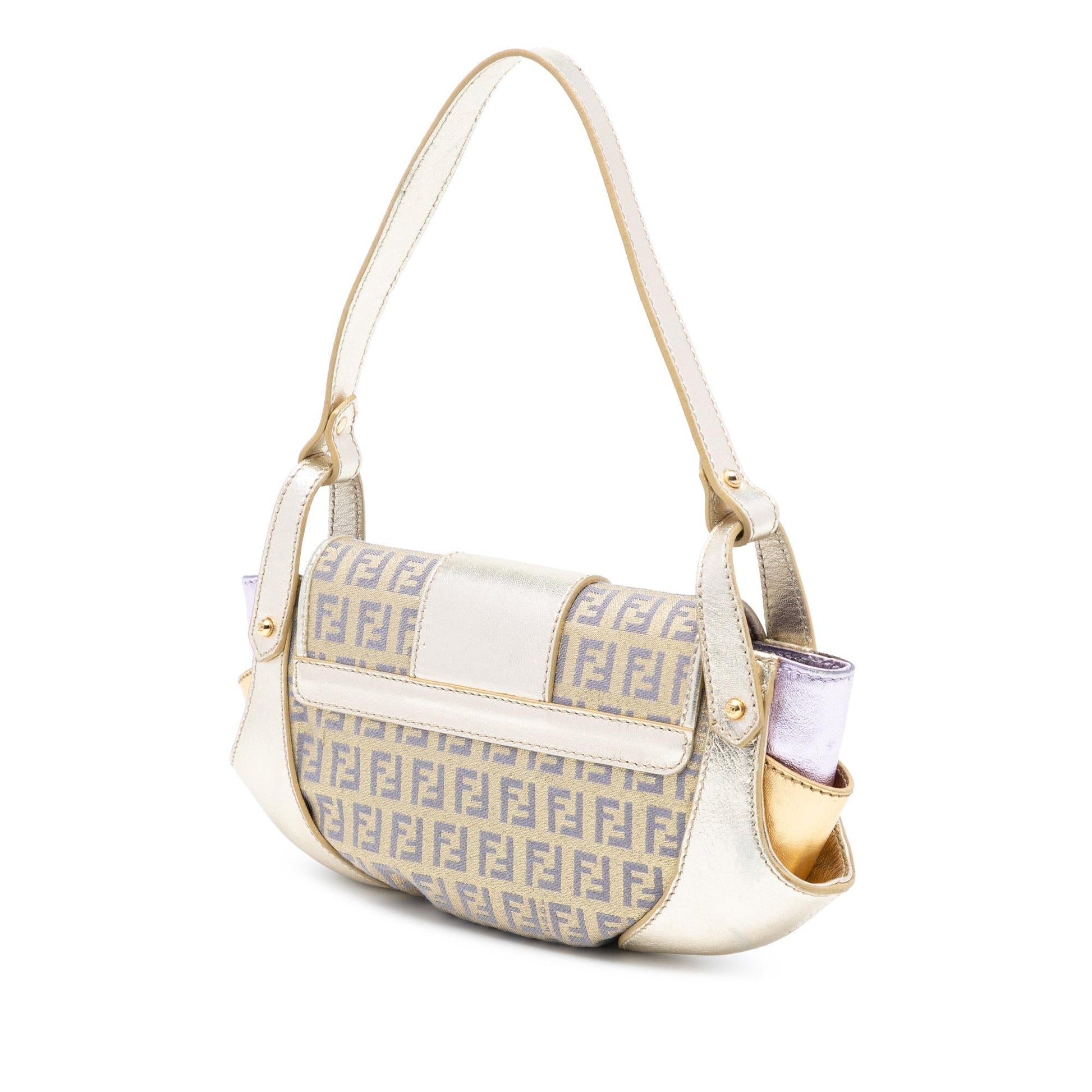 Fendi Zucchino Coated And Metallic Compilation Shoulder Bag Leather Canvas