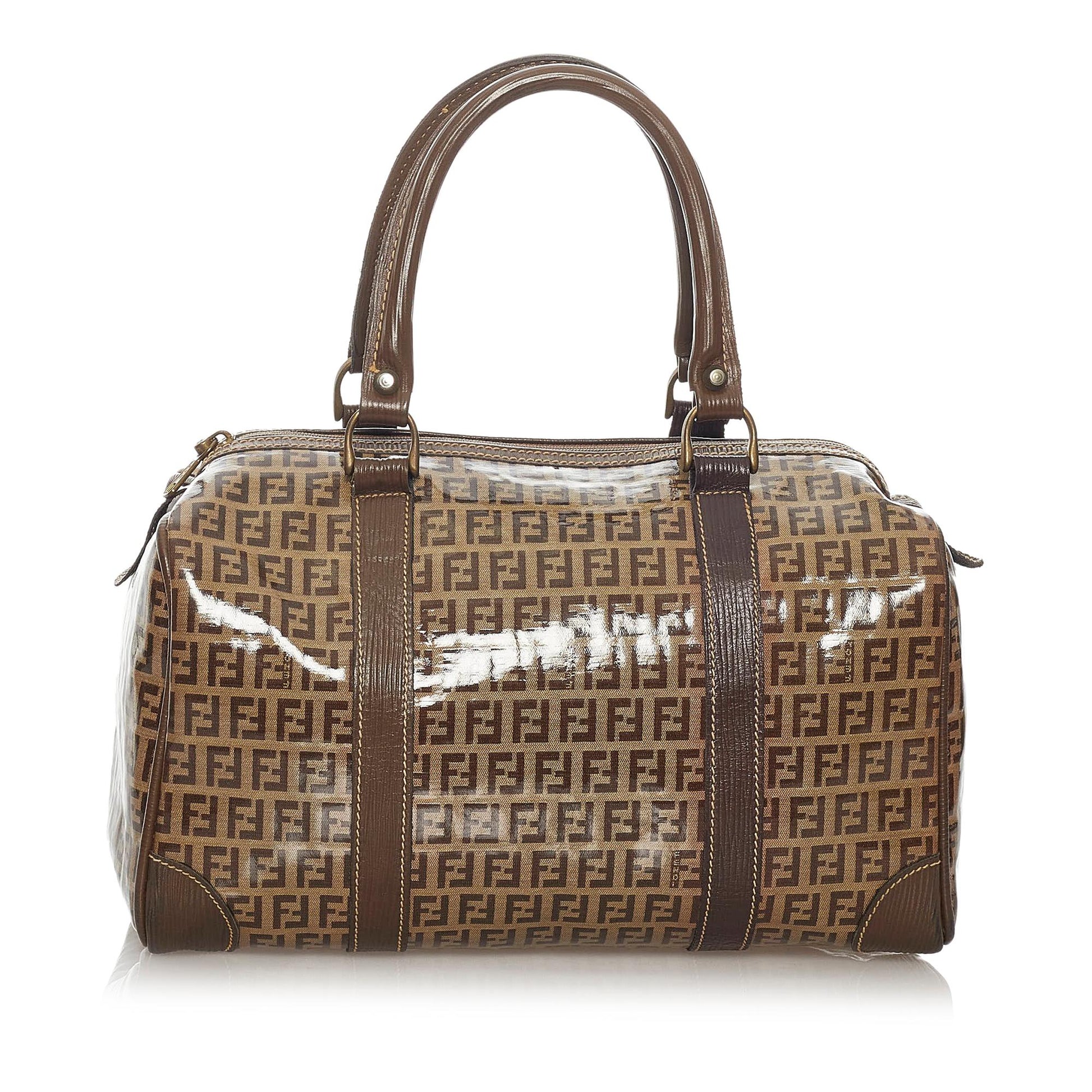 Fendi Zucchino Boston Bag Shg Leather Patent Satchel Bag