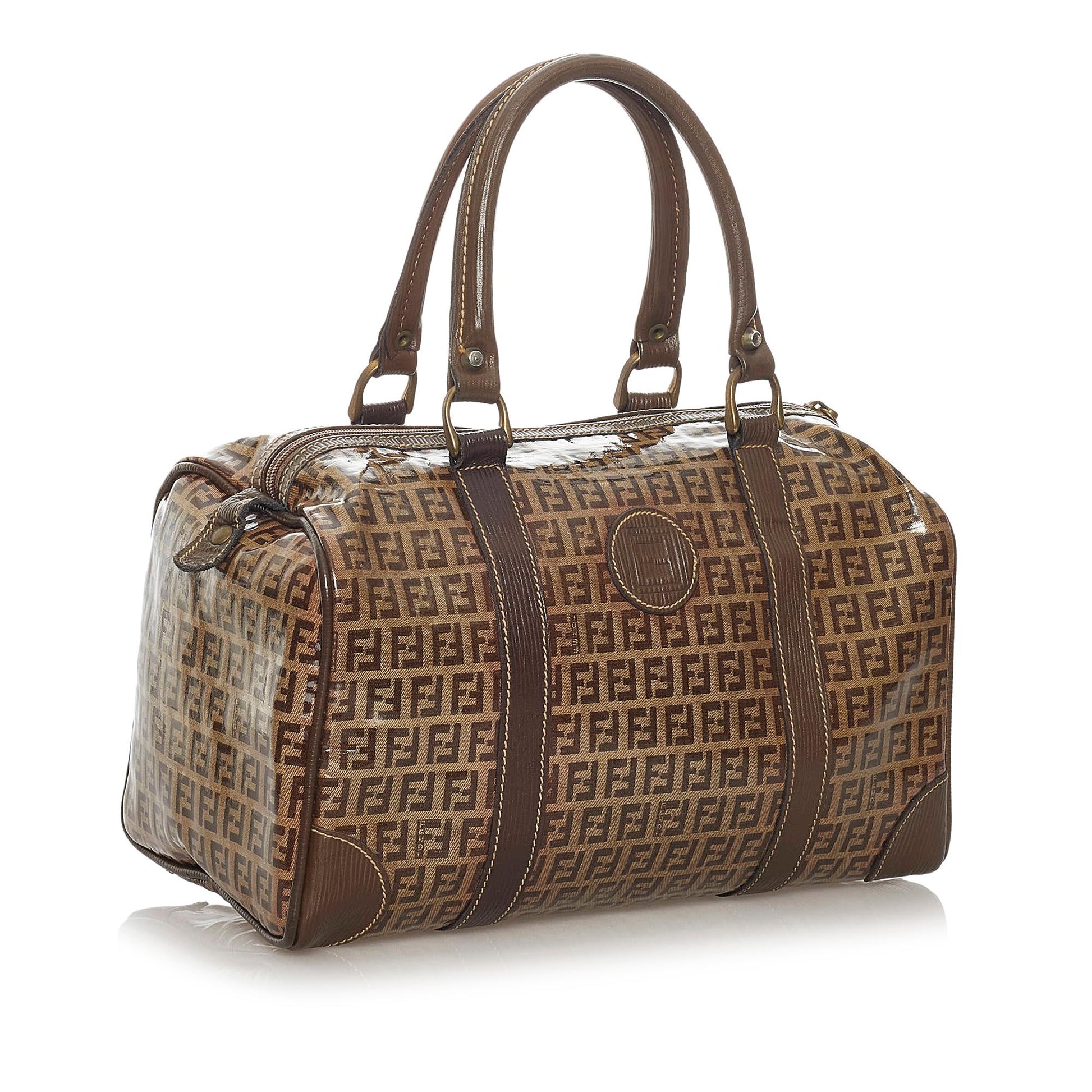 Fendi Zucchino Boston Bag Shg Leather Patent Satchel Bag