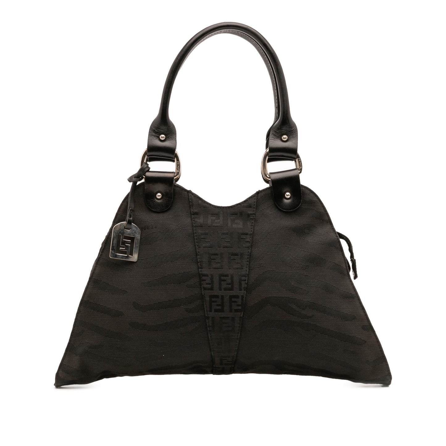 Fendi Zucchino Zebra Print Diavolo Trapezio Handbag Canvas Satchel Bag