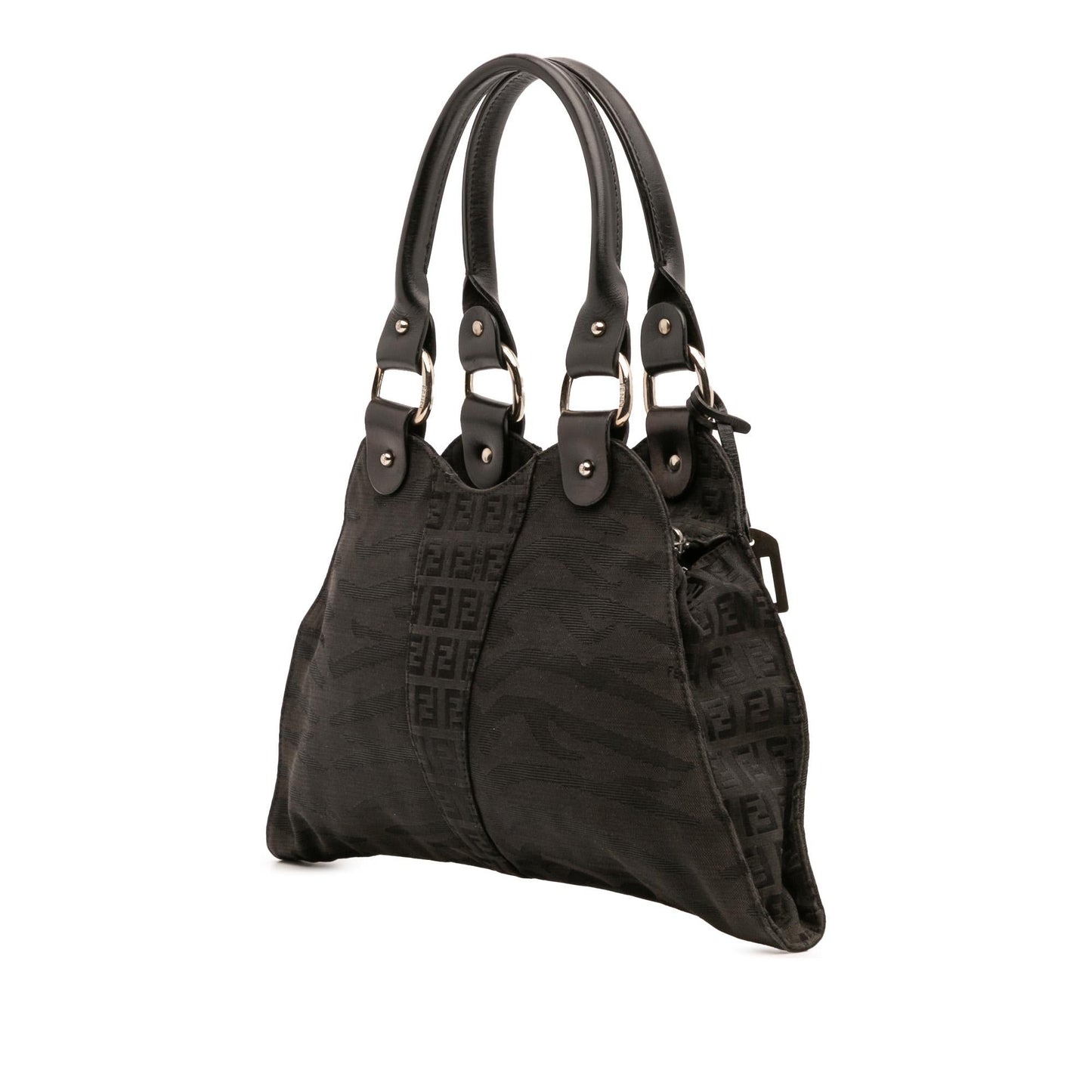 Fendi Zucchino Zebra Print Diavolo Trapezio Handbag Canvas Satchel Bag