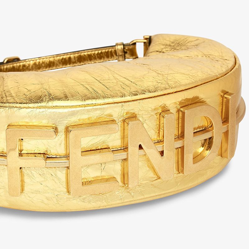 Fendi Calf Hobo Bag Gold Small