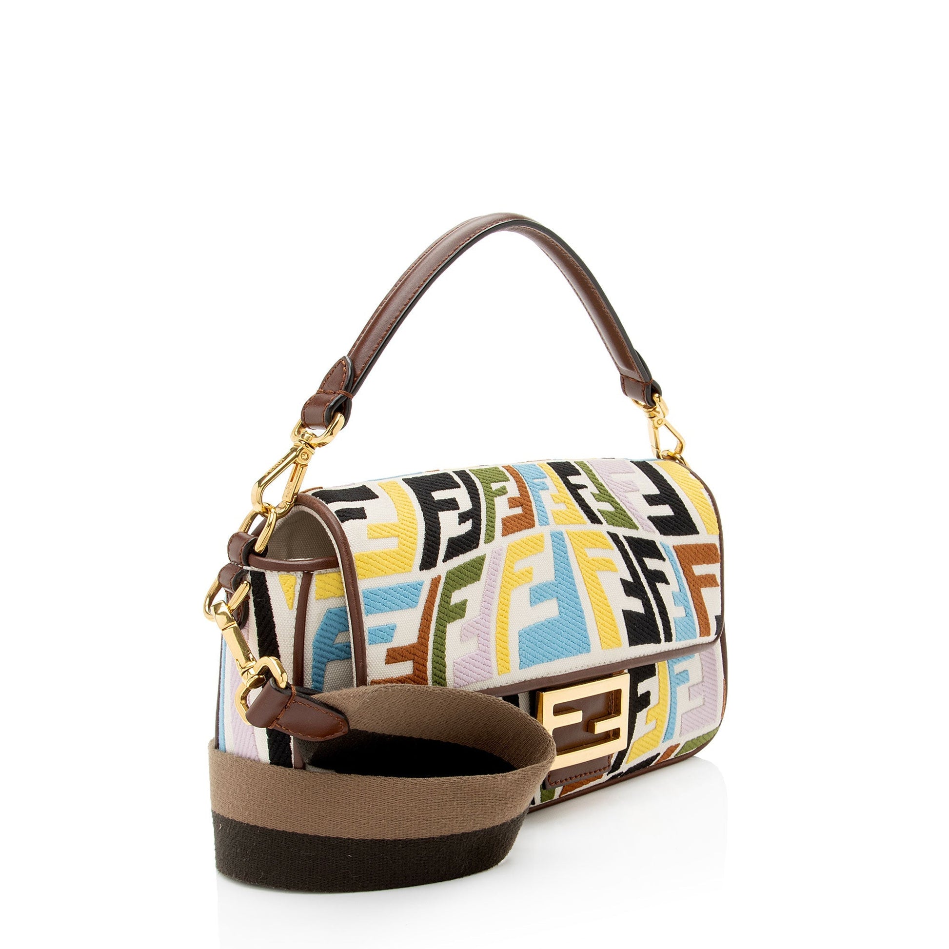 Fendi Sara Coleman Fish Eye Baguette Shoulder Bag Canvas Medium