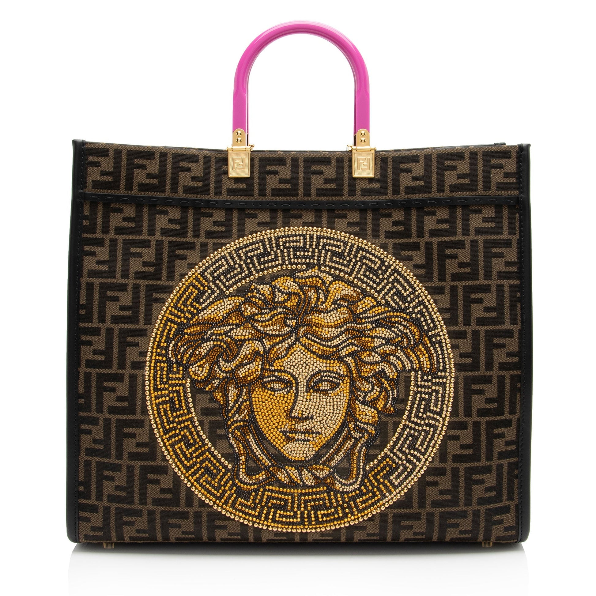 Fendi Versace Zucca Medusa Crystal Sunshine Shopper Tote Shf Large Tote Bag