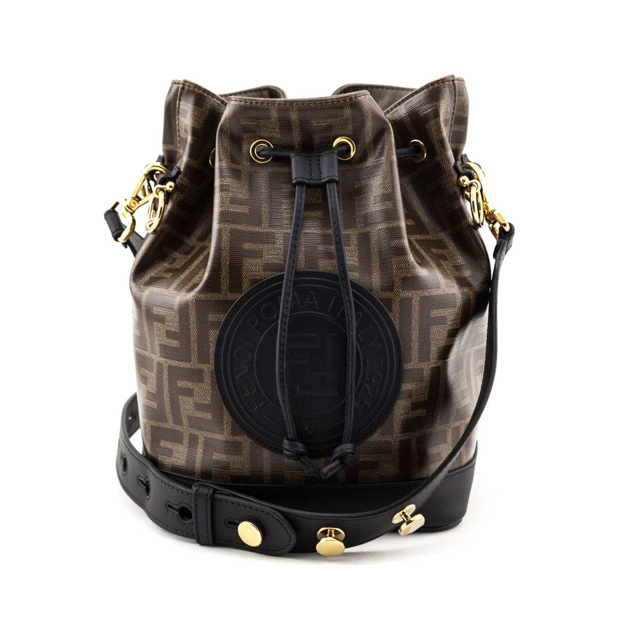 Fendi Handbag & Glazed Fabric FF Stamp Patch Mon Black Small Bucket Bucket Bag
